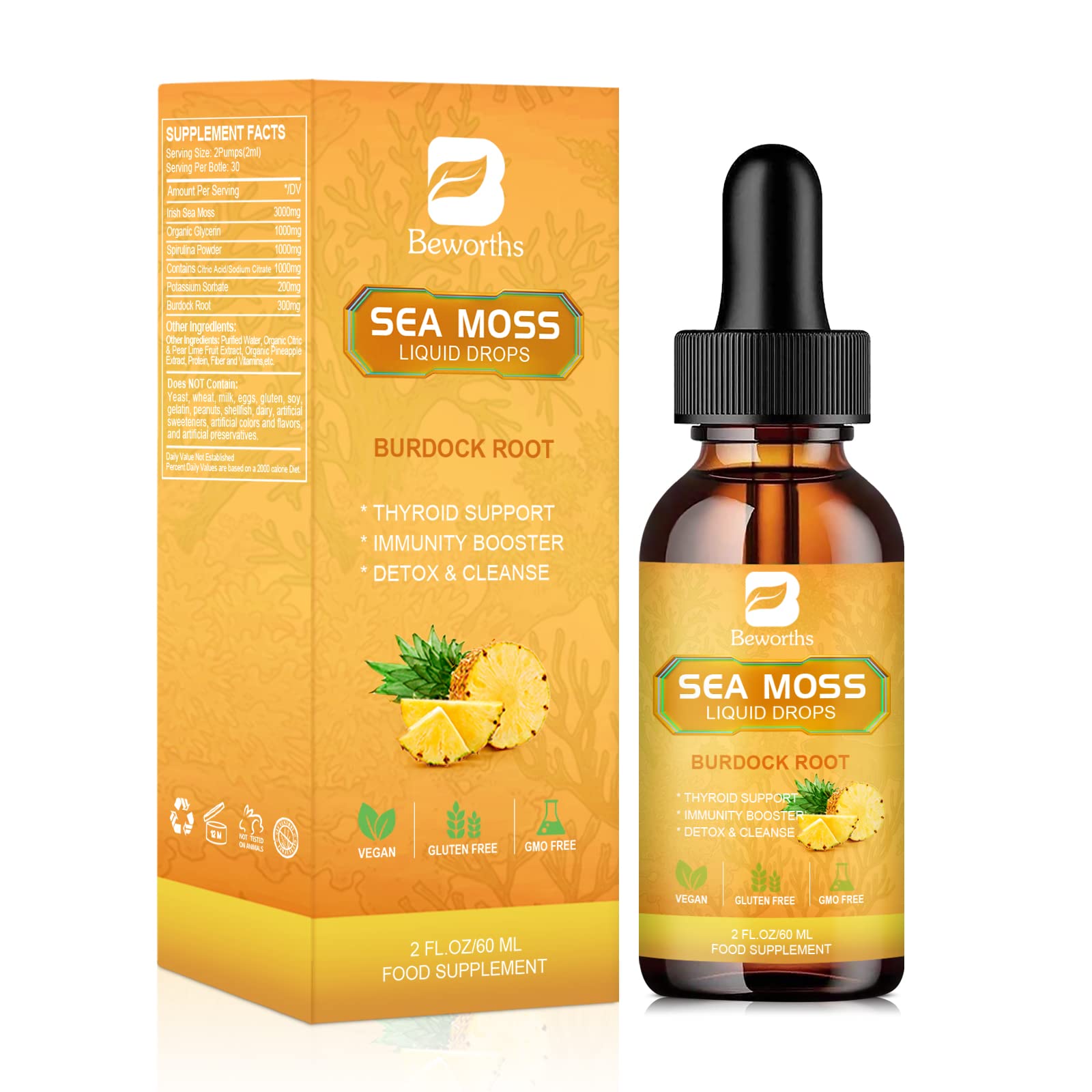 B BEWORTHS Sea Moss Liquid Drops - Organic Irish Sea Moss Gel with Burdock Root B BEWORTHSUS supplements