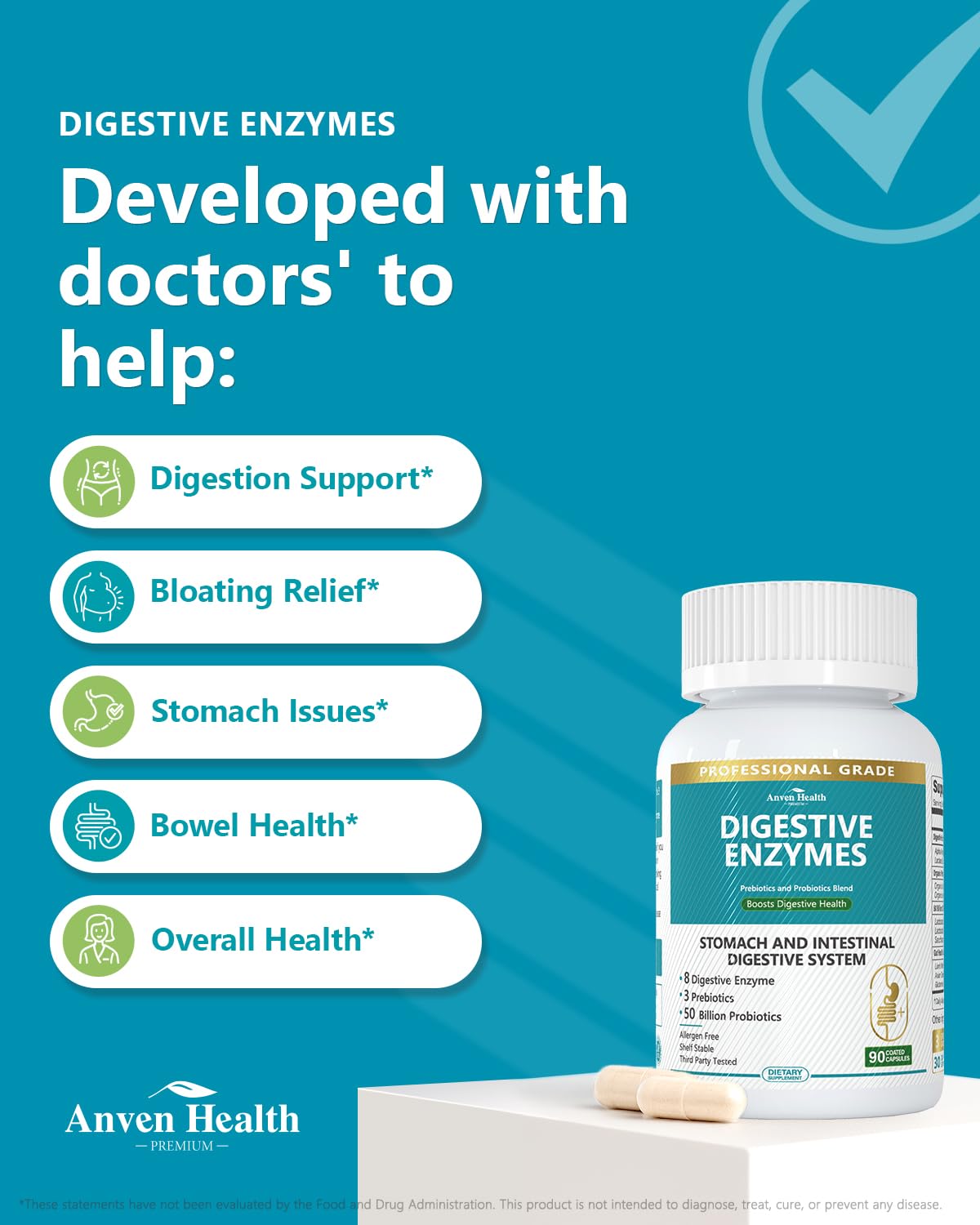 Anven Health 800mg Digestive Enzymes for Men and Women with Probiotics & Prebiotics, 8 Key Enzymes, Protease, Amylase & Lipase | 180 Capsules - A 60-Day Supply for Bloating & Gas Relief - Non-GMO Anven HealthAu supplements