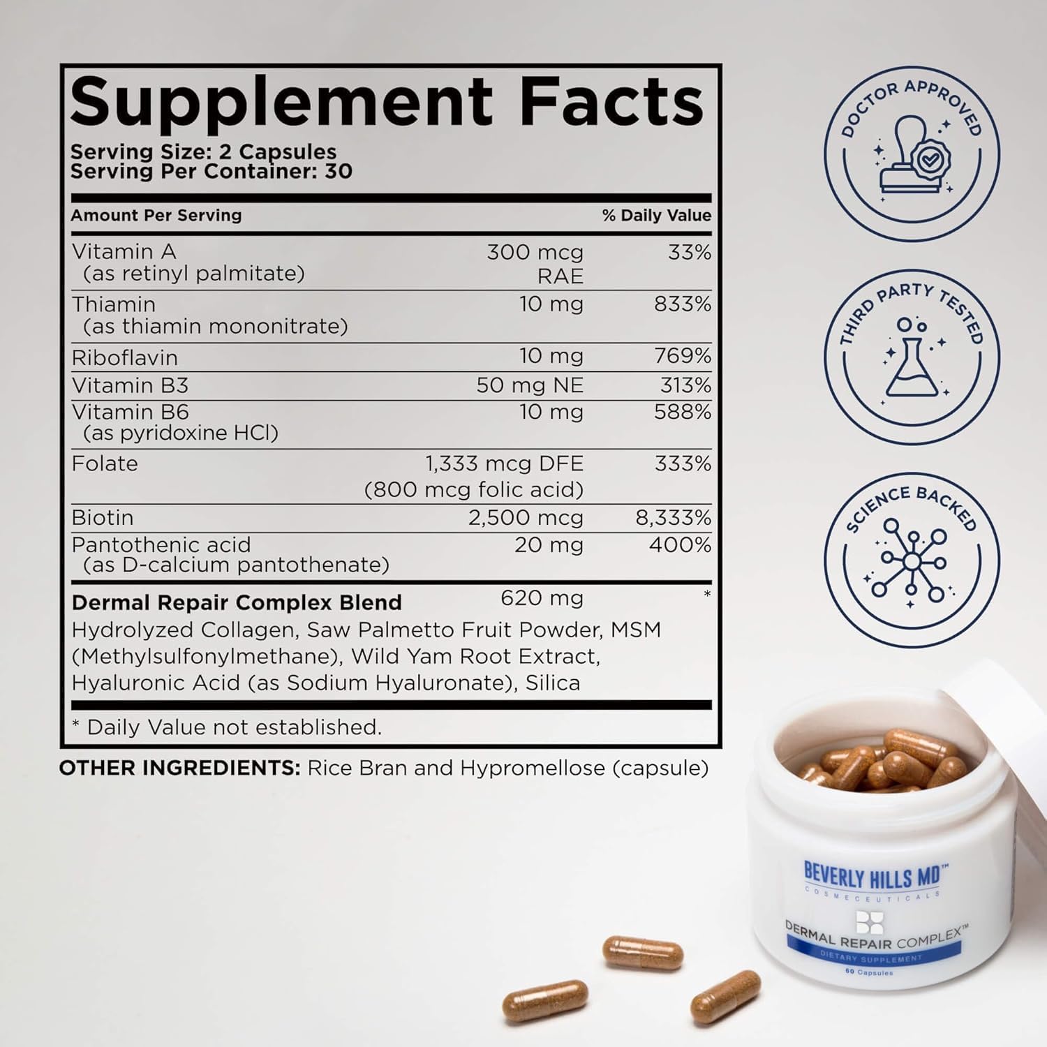 Beverly Hills MD Dermal Repair Anti-Aging Supplement - Hyaluronic Acid, Collagen, Vitamins for Smooth, Plump Skin (3) Beverly Hills MDAu supplements