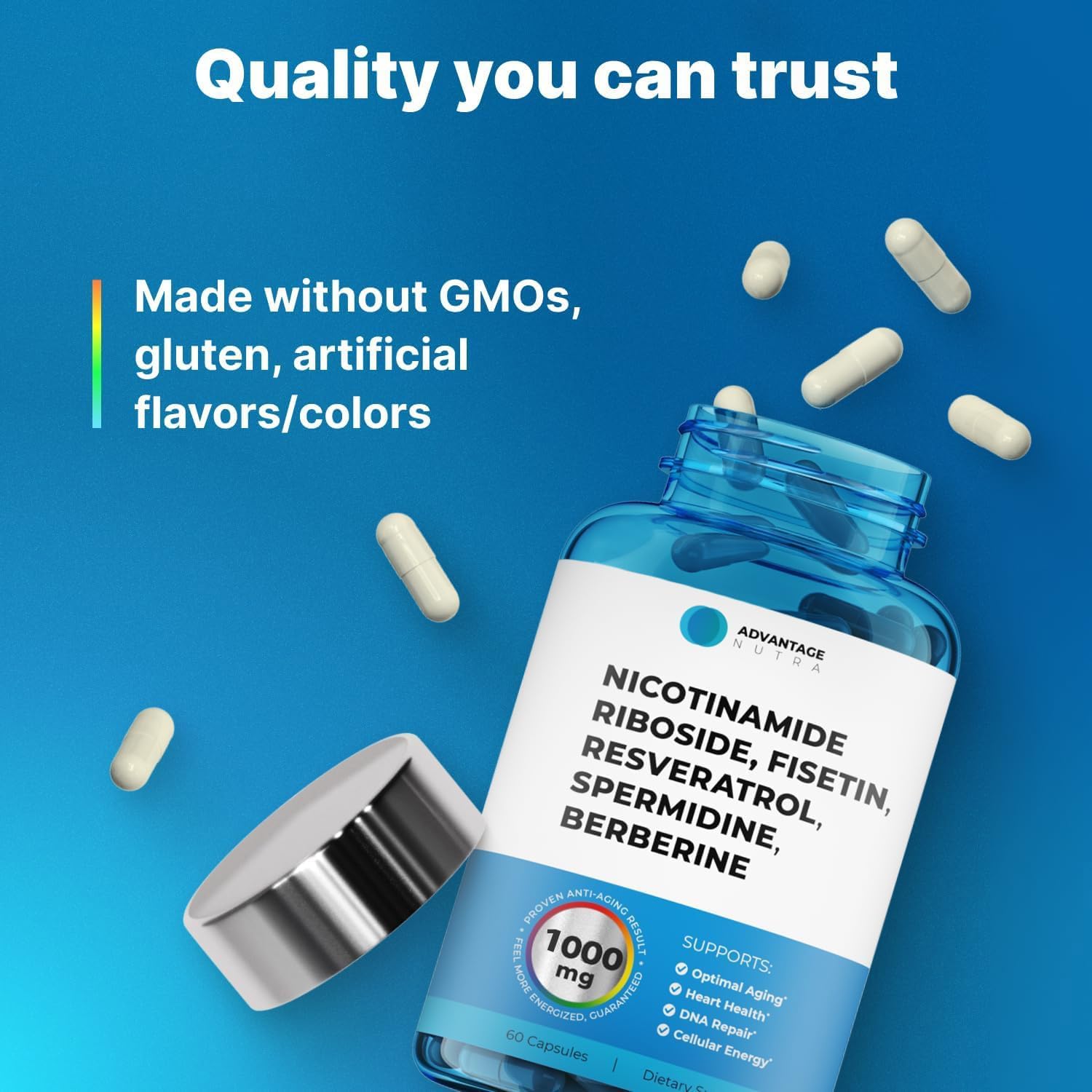 AdvantageNutra Liposomal Nicotinamide Riboside NR Supplement Resveratrol NAD : Nicotinamide 500mg w/Fisetin, Resveratrol Powder Spermidine Berberine NAD Resveratrol Supplement 500 mg - 60 caps 1 Pack AdvantageNutraAu supplements