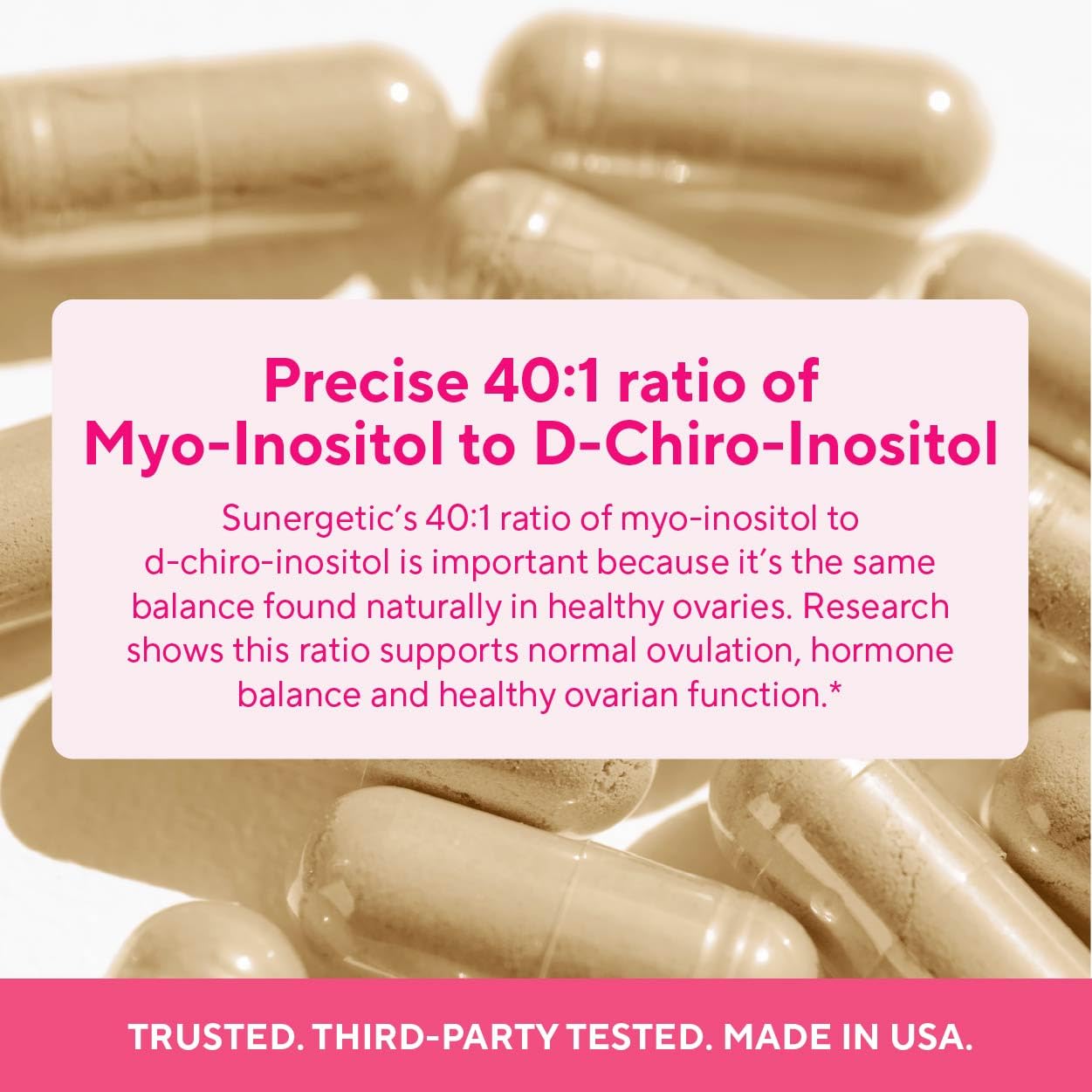 Premium Ovarian Health Support Supplement – Hormone Balance, Ovulation & Cycle Regularity - Myo-Inositol & D-Chiro Inositol Supplement for Women – 40:1 Inositol Ratio With Folate & DIM – 90 Capsules SunergeticAu supplements