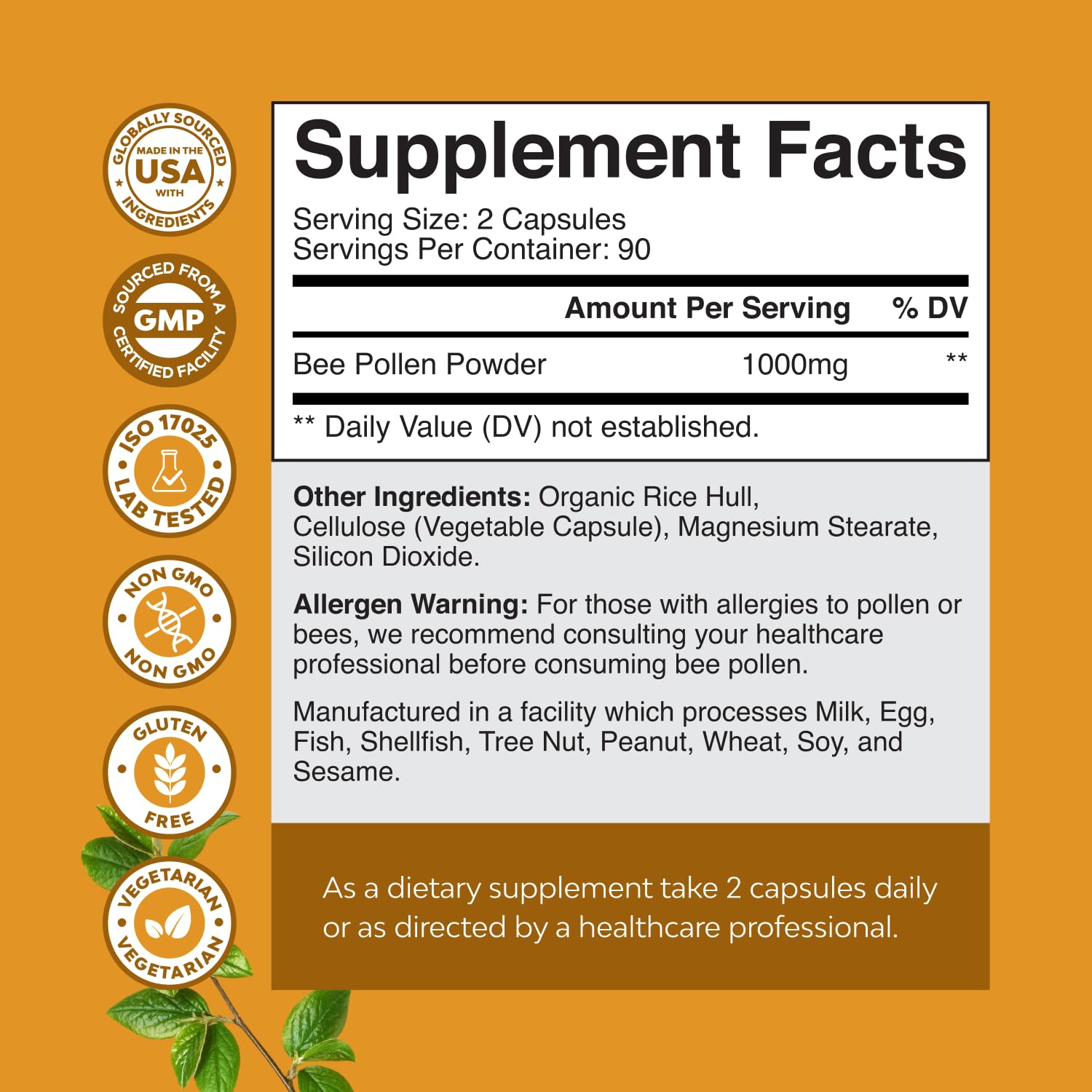 Bee Pollen Pills for Breast Growth 180 Ct - Bee Pollen Supplement 1000mg Serving with Naturally Occurring B Vitamins Minerals & Enzymes - Breast Support Supplement - Vegetarian Non-GMO & Gluten Free Natures CraftAu supplements