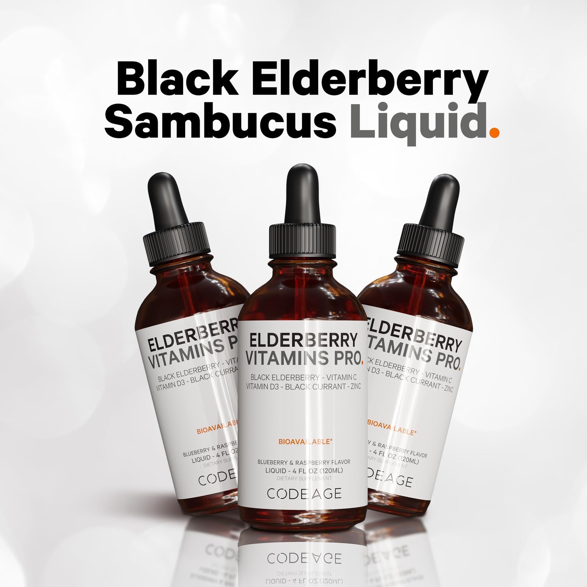 Codeage Elderberry Vitamins Pro - Organic Black Elderberry Liquid Drops - Vitamin C, D3, Zinc, Black Currant - 2-Month Supply - Black Sambucus Liquid - Supplement for Adults & Kids - 4 fl oz CodeageAu supplements