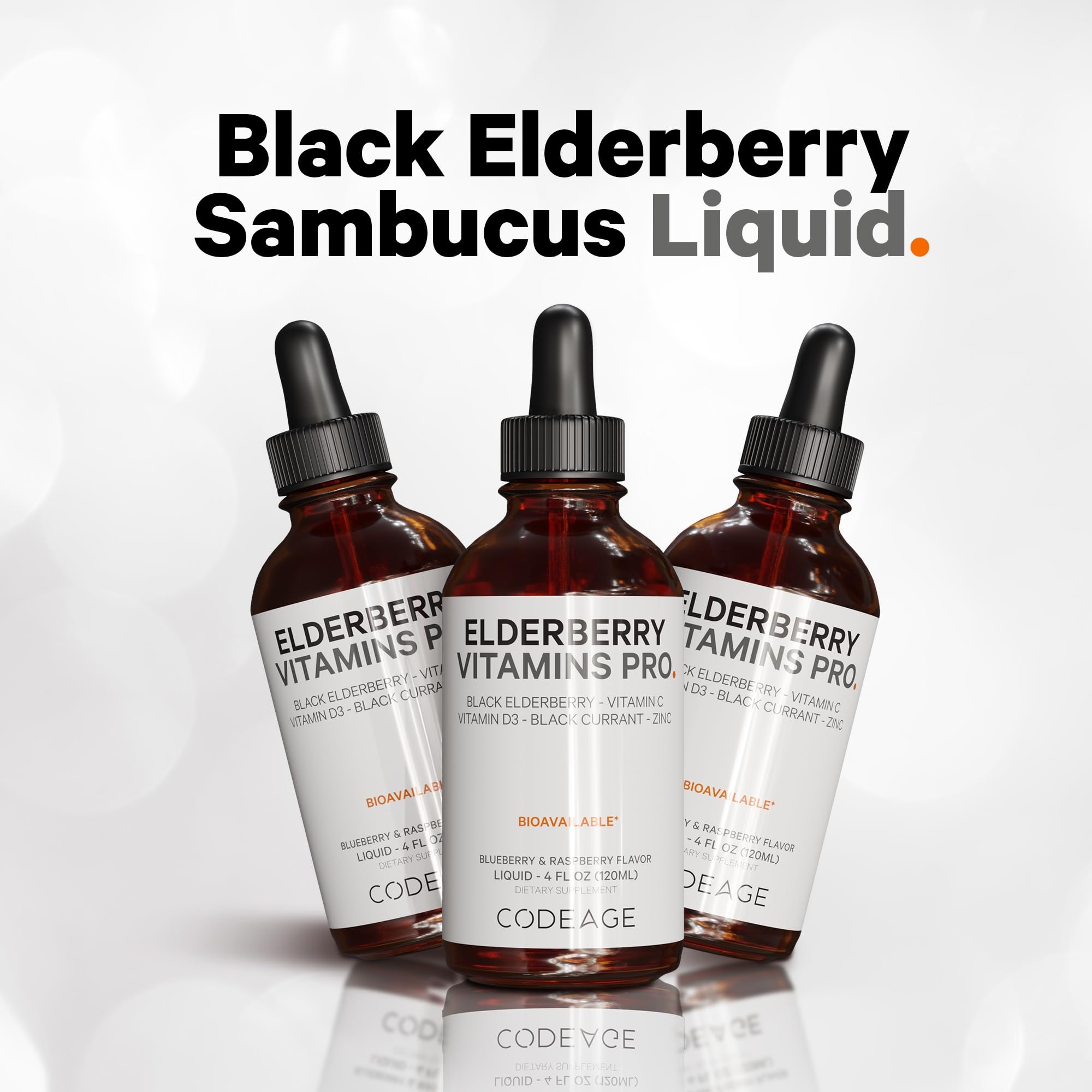 Codeage Elderberry Vitamins Pro - Organic Black Elderberry Liquid Drops - Vitamin C, D3, Zinc, Black Currant - 2-Month Supply - Black Sambucus Liquid - Supplement for Adults & Kids - 4 fl oz CodeageAu supplements