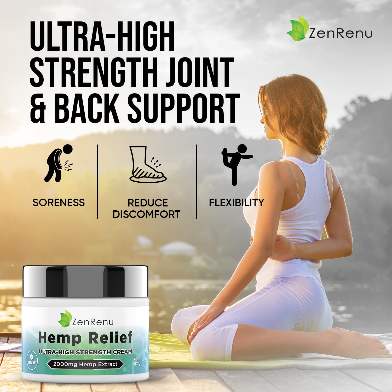Hemp Cream Maximum Strength - Menthol Rub with Hemp Oil, Arnica, Lavender, Aloe Vera, Kava Kava, & Camphor - Natural Hemp Muscle Rub Cream for Skin, Muscles & Joints - ZenRenu, 4 oz ZenrenuAu supplements