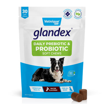 Vetnique Glandex Daily Probiotics for Dogs with Prebiotics to Support Gut Health with Fiber and Digestive Enzymes, Dog Probiotic Chews or Powders (30ct Chews, Bacon Chews) VetniqueAu supplements