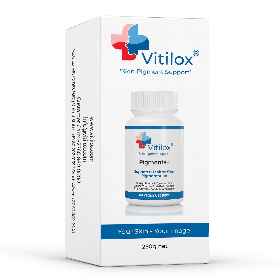 Vitilox Pigmenta+ Advanced, Skin Tone Support Supplement – 60 Tablets | 2 Months | Natural Vitiligo Skin Pigmentation Support | Reduce White Body Spots VitiloxAu supplements