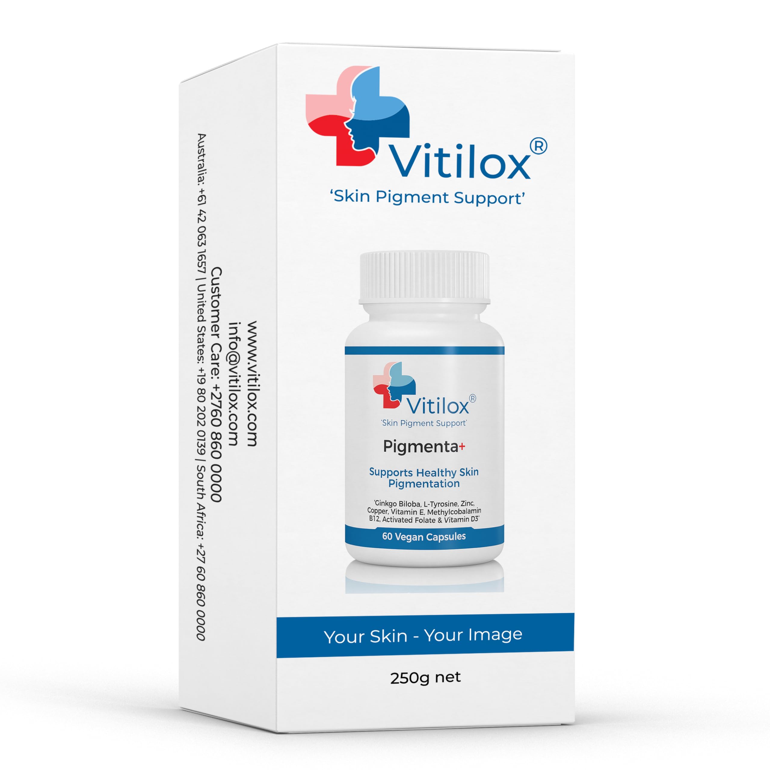 Vitilox Pigmenta+ Advanced, Skin Tone Support Supplement – 60 Tablets | 2 Months | Natural Vitiligo Skin Pigmentation Support | Reduce White Body Spots VitiloxAu supplements