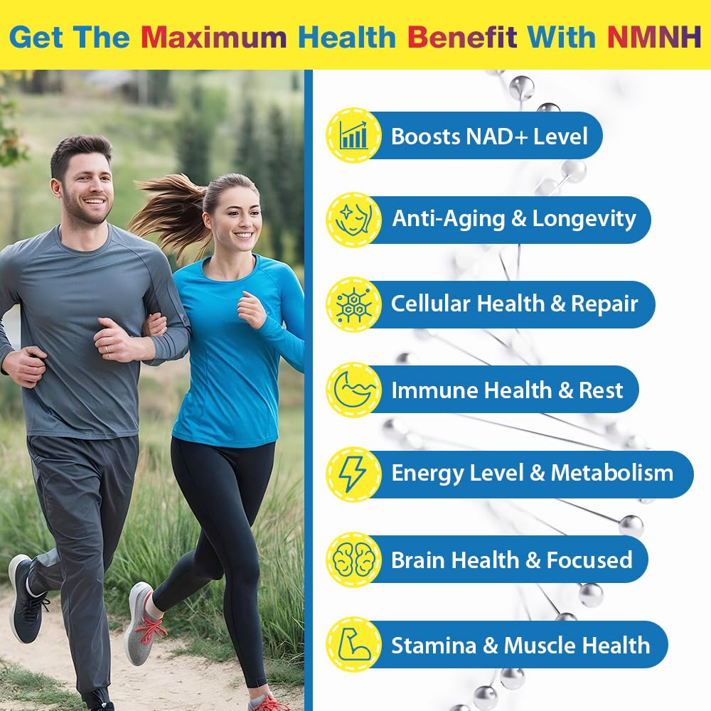 NMNH (NMN Supplement Alternative) NAD Supplements for Anti Aging, Energy, Immune, Focus (Dihydronicotinamide Mononucleotide) 500mg, to Boost NAD+ Levels As We Age, Pure Organic - 60 Capsules BeyyolyAu supplements