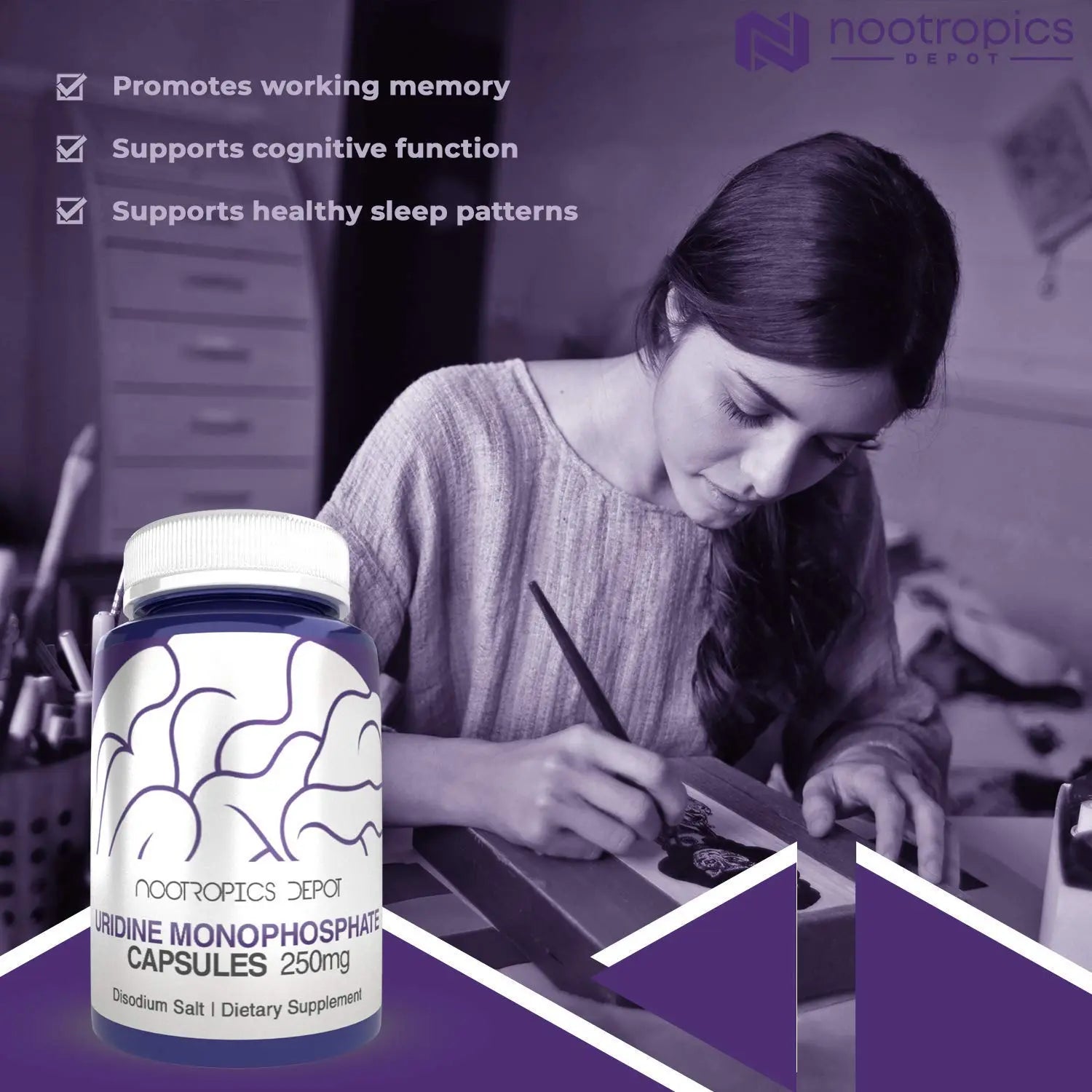Nootropics Depot Uridine Monophosphate Capsules | Disodium Salt (60 Count) Cognitive Enhancer* | Nootropic | Choline Precursor Nootropics DepotAu supplements
