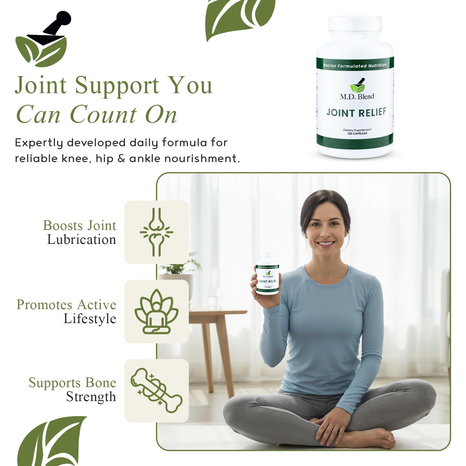 M.D. Joint - Experts Formulated Supplement - Joint Supplements for Women & Men, Knees, HIPS, Ankles, Collagen, Hydrolyzed, Glucosamine Chondroitin MSM, BioPerine, Turmeric - 120 Capsules (Pack of 1) M.D. BlendAu supplements