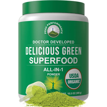 Peak Performance Organic Greens Superfood Powder. Best Tasting Super Greens Powder with 25+ Organic Ingredients for Max Energy and Athletic Performance. Vegan Keto Green Juice Daily Drink Peak PerformanceAu supplements