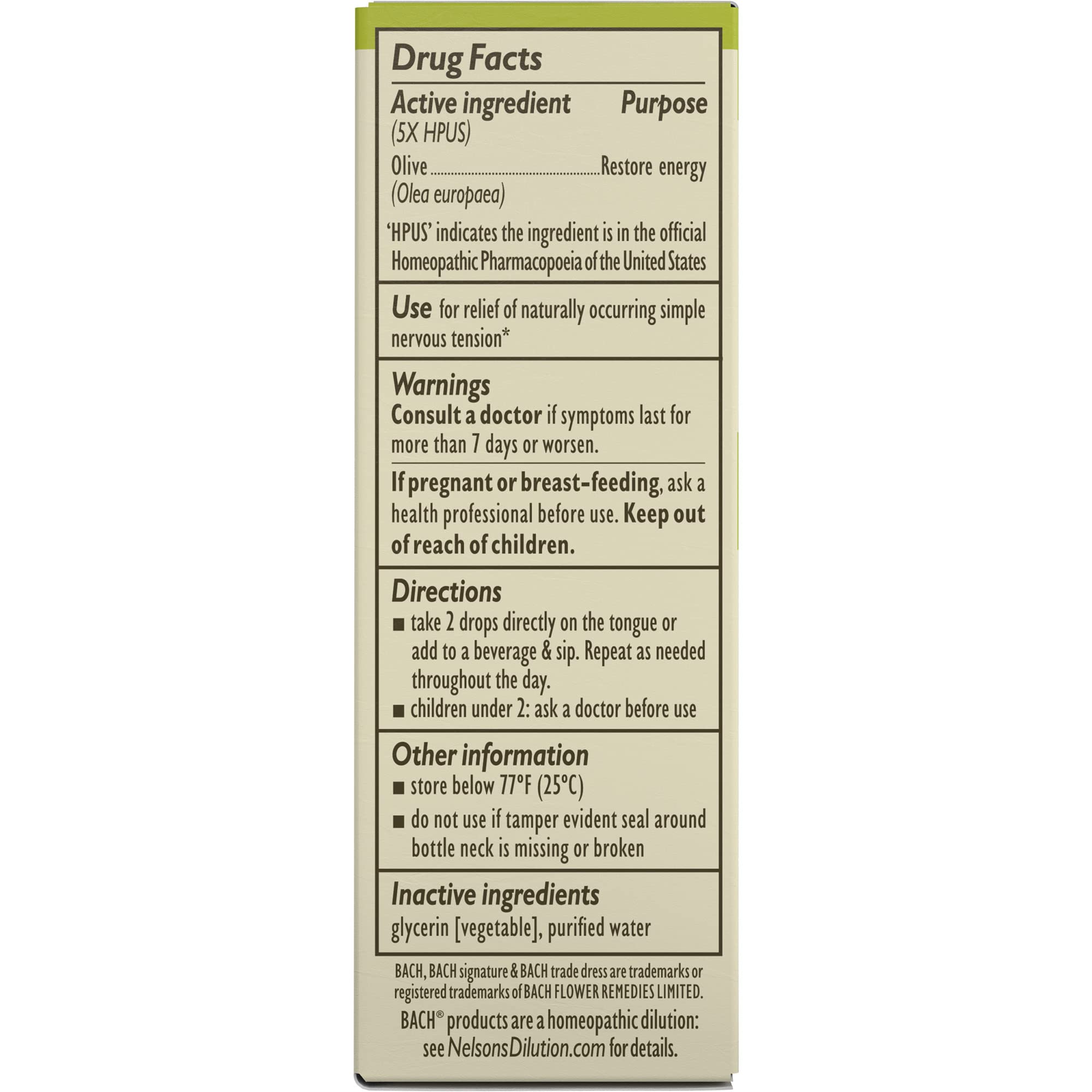 Bach Original Flower Remedies, Olive for Energy (Non-Alcohol Formula), Natural Homeopathic Flower BachAu supplements