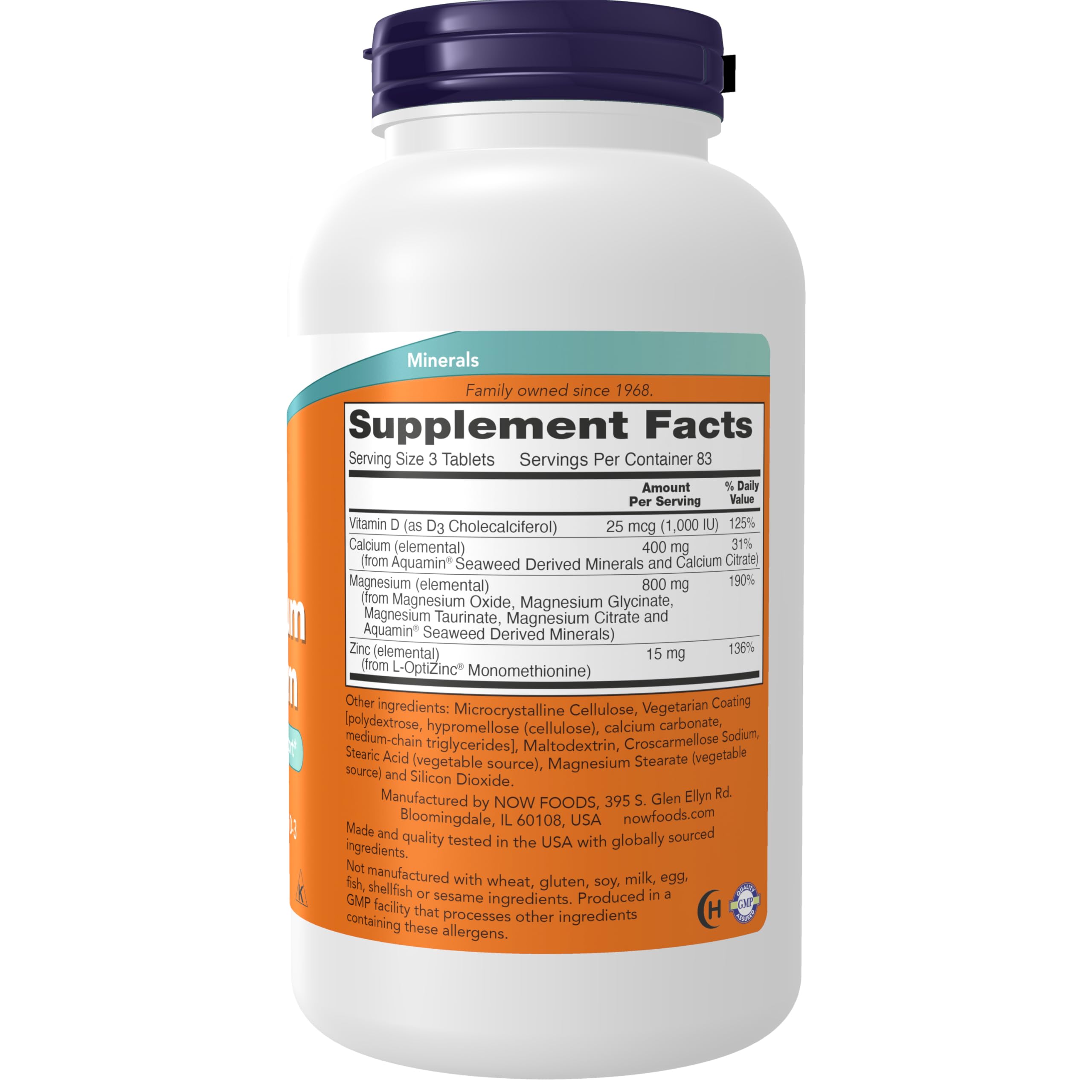 NOW Foods Supplements, Magnesium & Calcium, With Zinc and Vitamin D-3, Nerve and Bone Support*, 250 Tablets NOW FoodsAu supplements