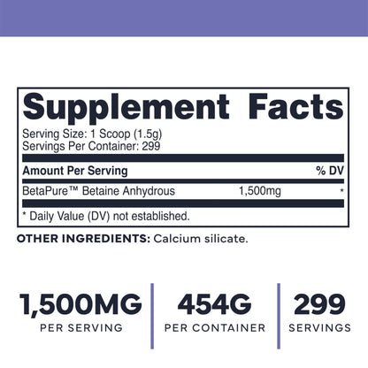 Type Zero Betaine Anhydrous Powder (1 LB) Unflavored - Clean Betaine Anhydrous Supplement, TMG, Trimethylglycine, 1,500mg Per Serving, Keto, GMO-Free Type ZeroUS supplements