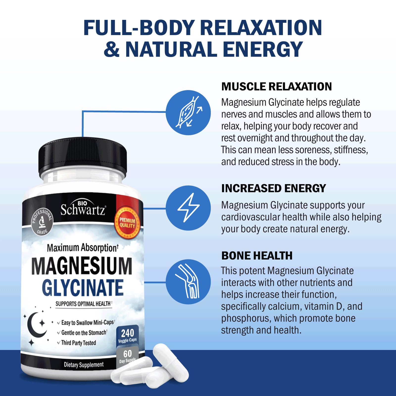 BioSchwartz Magnesium Glycinate 500mg Capsules (240 Mini Caps) Maximum Absorption Magnesium Supplement for Healthy Nerves Muscles Heart Mood and Sleep Support (Vegan, Gluten-Free, Non-GMO) BioSchwartzAu supplements