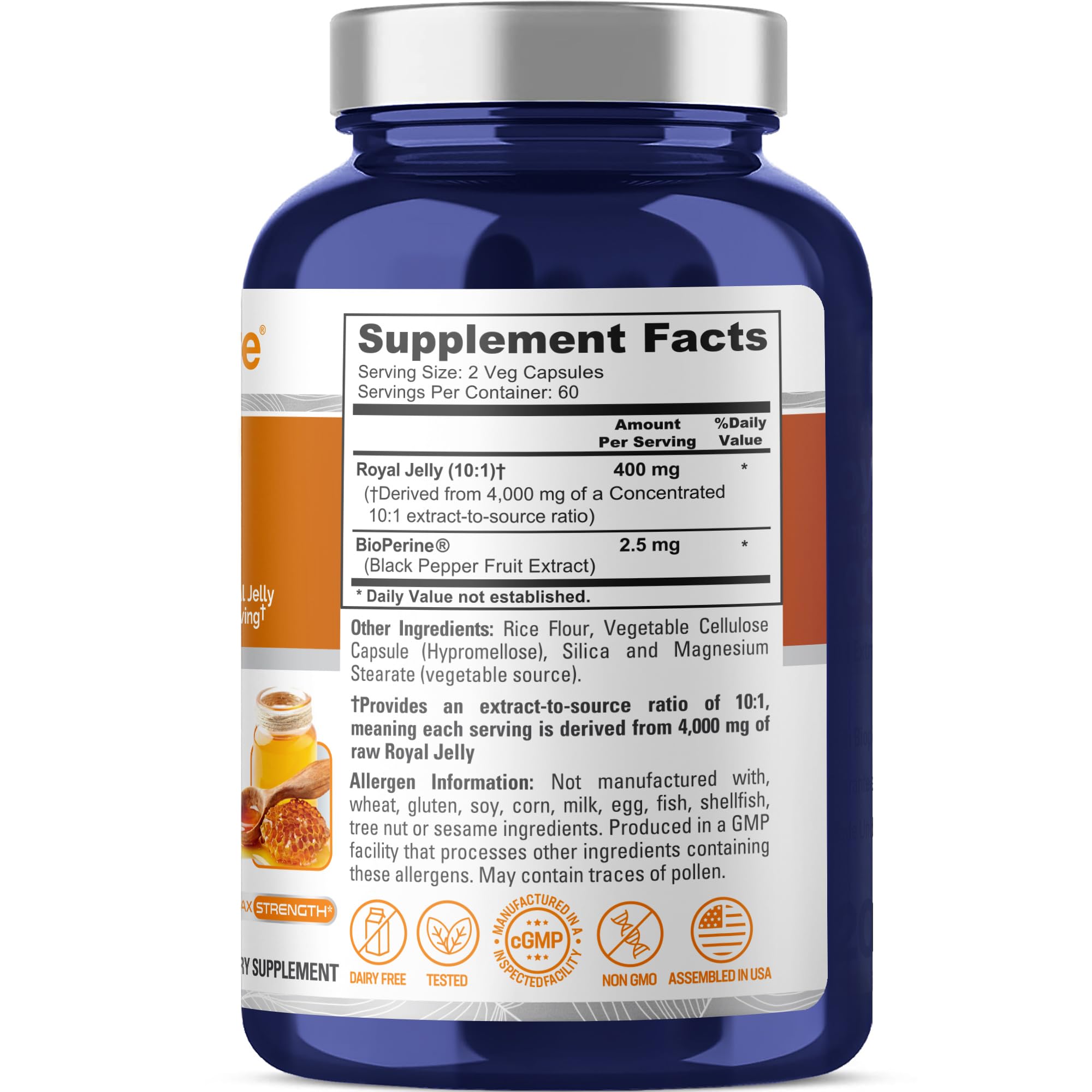 NusaPure Royal Jelly 10:1 Extract, 400 mg Equivalent to 4000mg - 120 Veggie Capsules (Non-GMO, Dairy Free, Dietary Supplement) NusaPureAu supplements