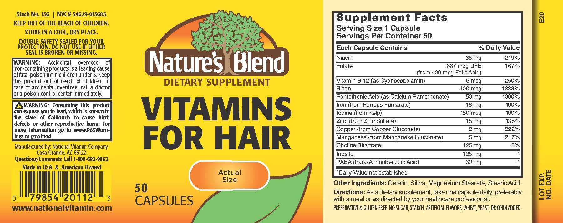 Nature's Blend Vitamins For Hair Capsules 50 Ct Nature's BlendAu supplements