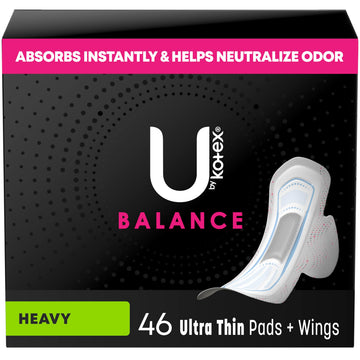 U by Kotex Balance Ultra Thin Pads with Wings, Heavy Absorbency, 46 Count (Packaging May Vary) U by KotexAu supplements