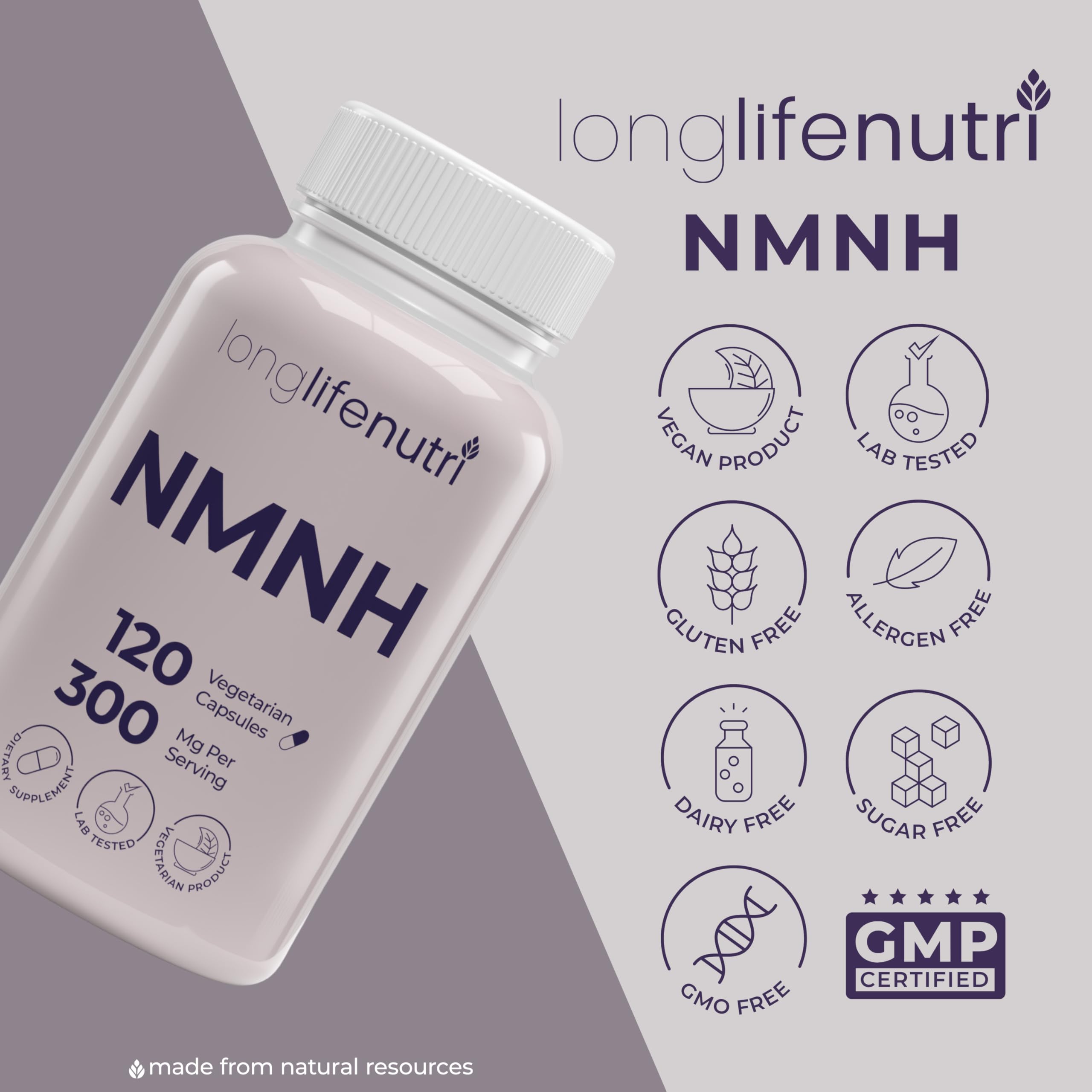 LongLifeNutri NMNH 300mg (Dihydronicotinamide Mononucleotide) - 120 Vegan Capsules, 2-Month Supply, NMN Alternative, NAD Supplement for Energy & Longevity, Lab Tested, Made in USA LongLifeNutriAu supplements