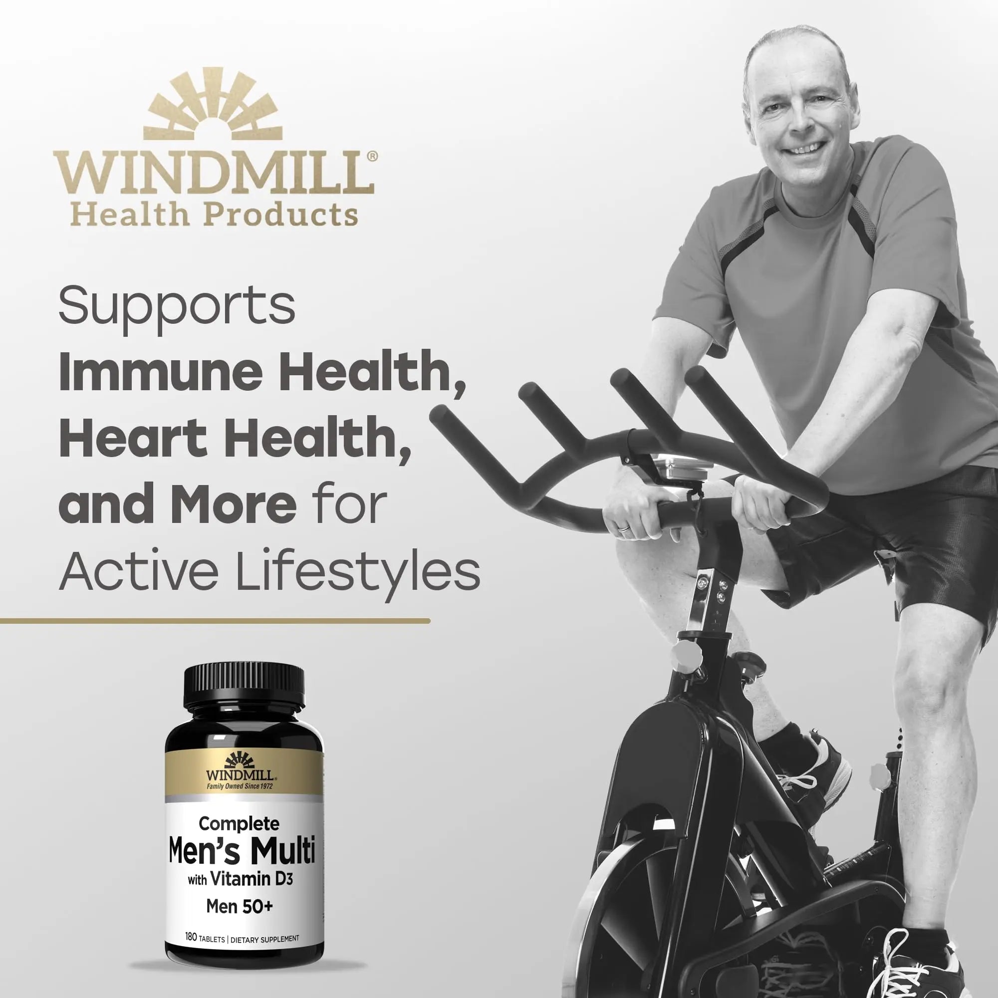 Windmill Natural Vitamins Men’s Multi 50+, with Vitamin D3, Mens Multivitamins for Daily Nutritional Support, Multivitamin for Men, 180 Tablet, 180 Day Supply WindmillAu supplements