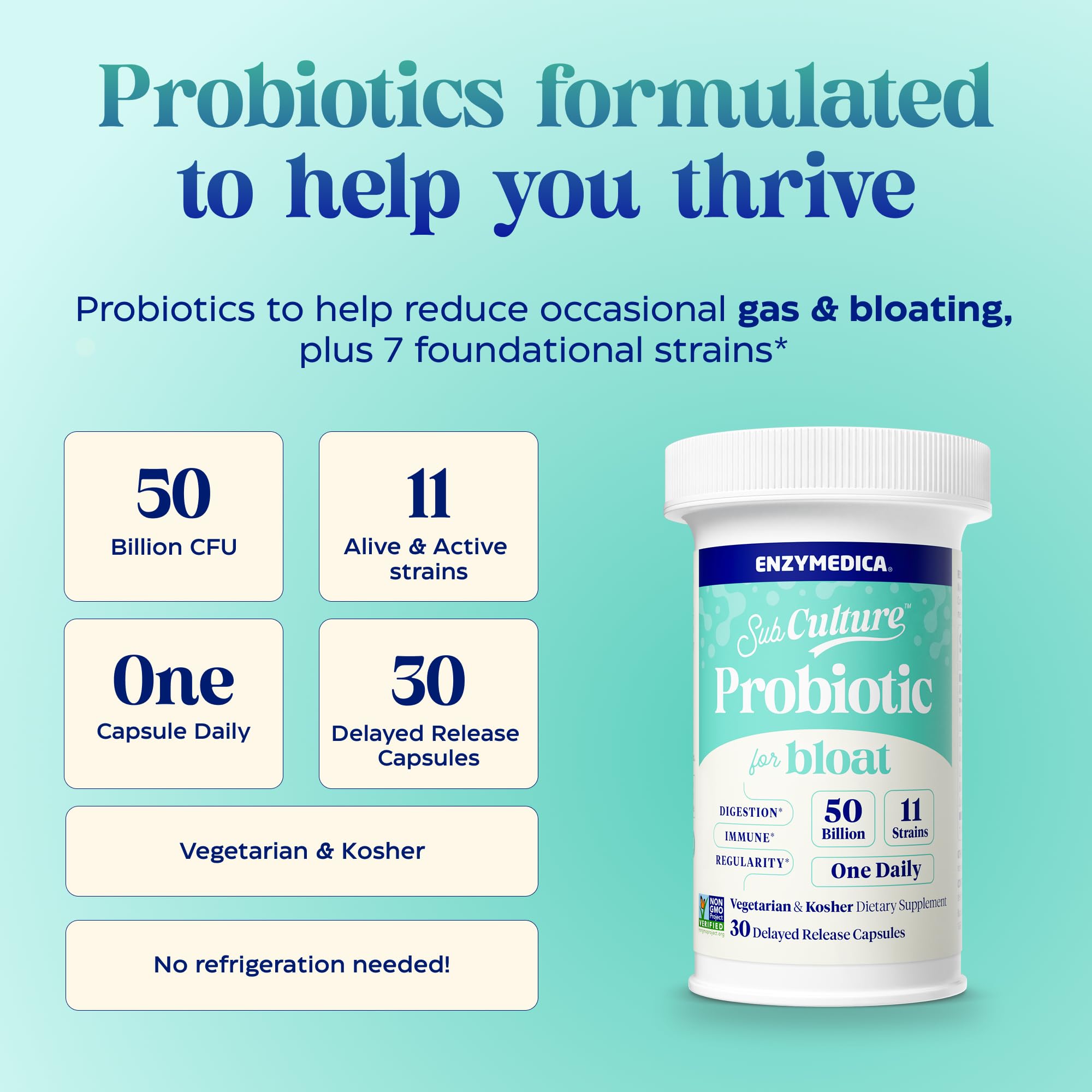 Enzymedica SubCulture Probiotics for Gas & Bloating, 50 Billion CFU, Supports Immune & Digestive Health, Regularity & Gut Flora, 30 Count EnzymedicaAu supplements