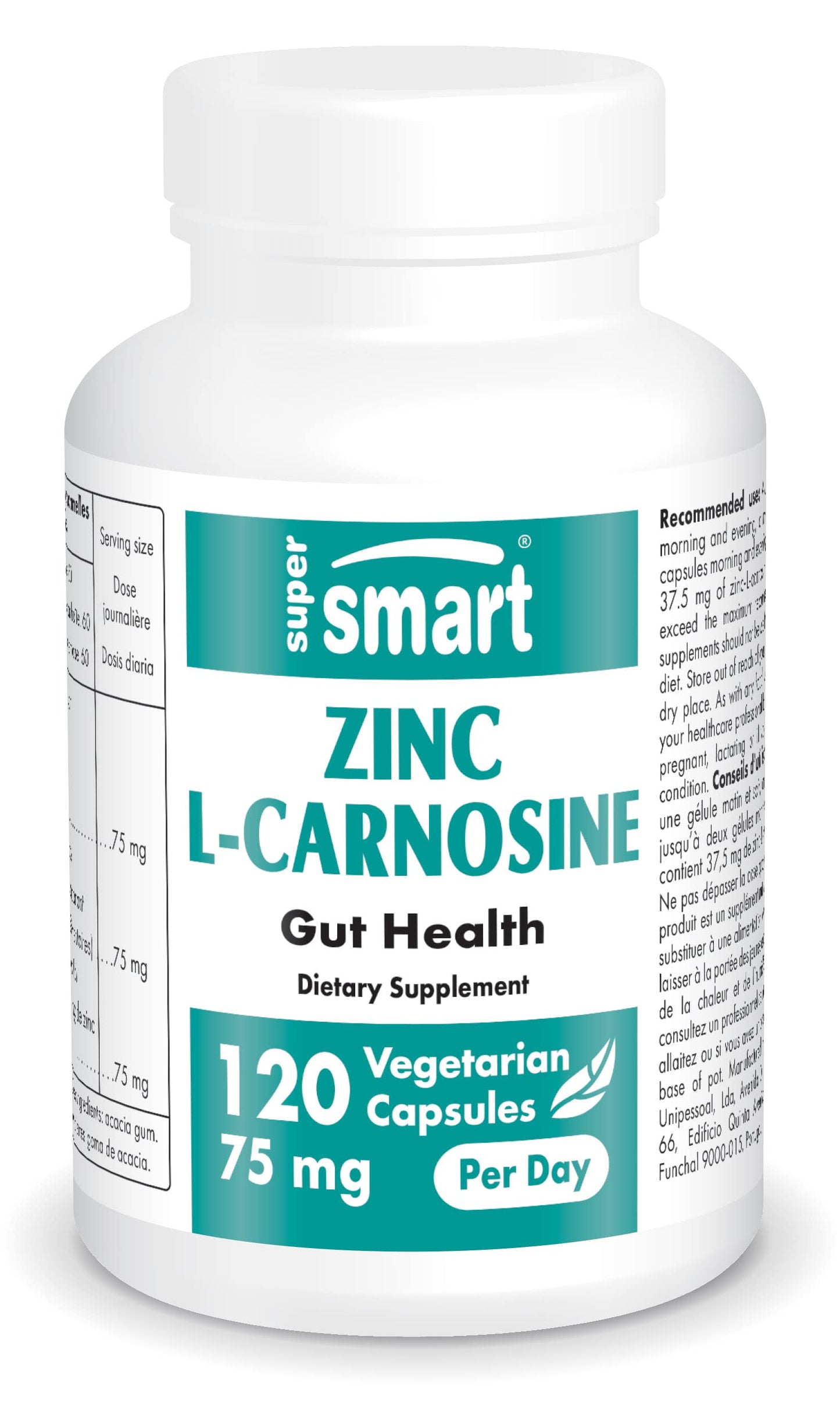 SuperSmart - Zinc L-Carnosine 75mg per Day (Well-Tolerated) - Zinc Carnosine Supplemen SupersmartUS supplements