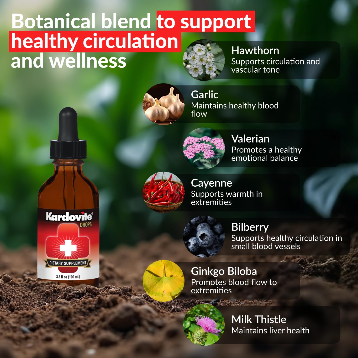 Kardovite Herbal Circulation Support Drops 100ml | Supports Circulatory Wellness with Hawthorn, Garlic, Ginkgo, Cayenne, Milk Thistle, Bilberry & Valerian | Supports Vitality & Daily Wellness KardoviteAu supplements