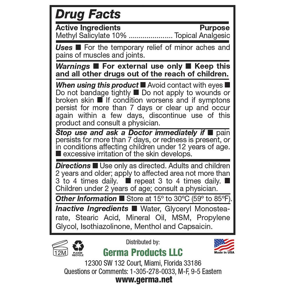 Germa Liniment Udder Plus. Natural Topical Analgesic Ointment. Relief for Pain and Aches in Joints and Back. With Chile Extract. 6 oz GermaAu supplements