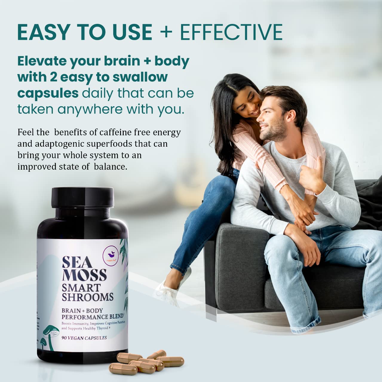 HAPPY FOX Irish Sea Moss Capsules & Mushroom Complex - Organic Seamoss with Adaptogens for Brain Health, 1500mg, 90 Vegan Capsules, Organic Mushroom Supplement HAPPY FOXAu supplements
