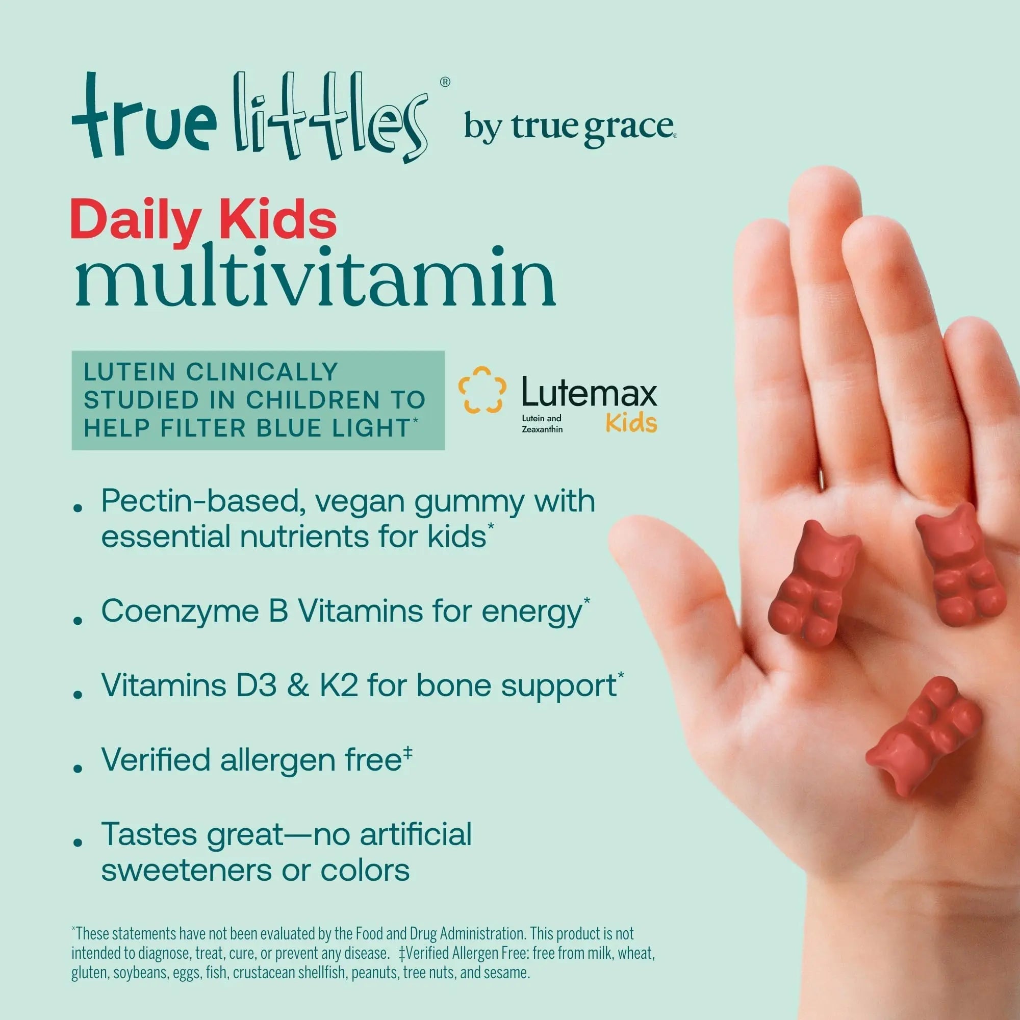 True Grace True Littles Daily Kids Multi - 120 Pectin Gummies - Immune, Cognitive, Bone & Eye Support - Clinically Studied Lutemax Kids Lutein True GraceAu supplements