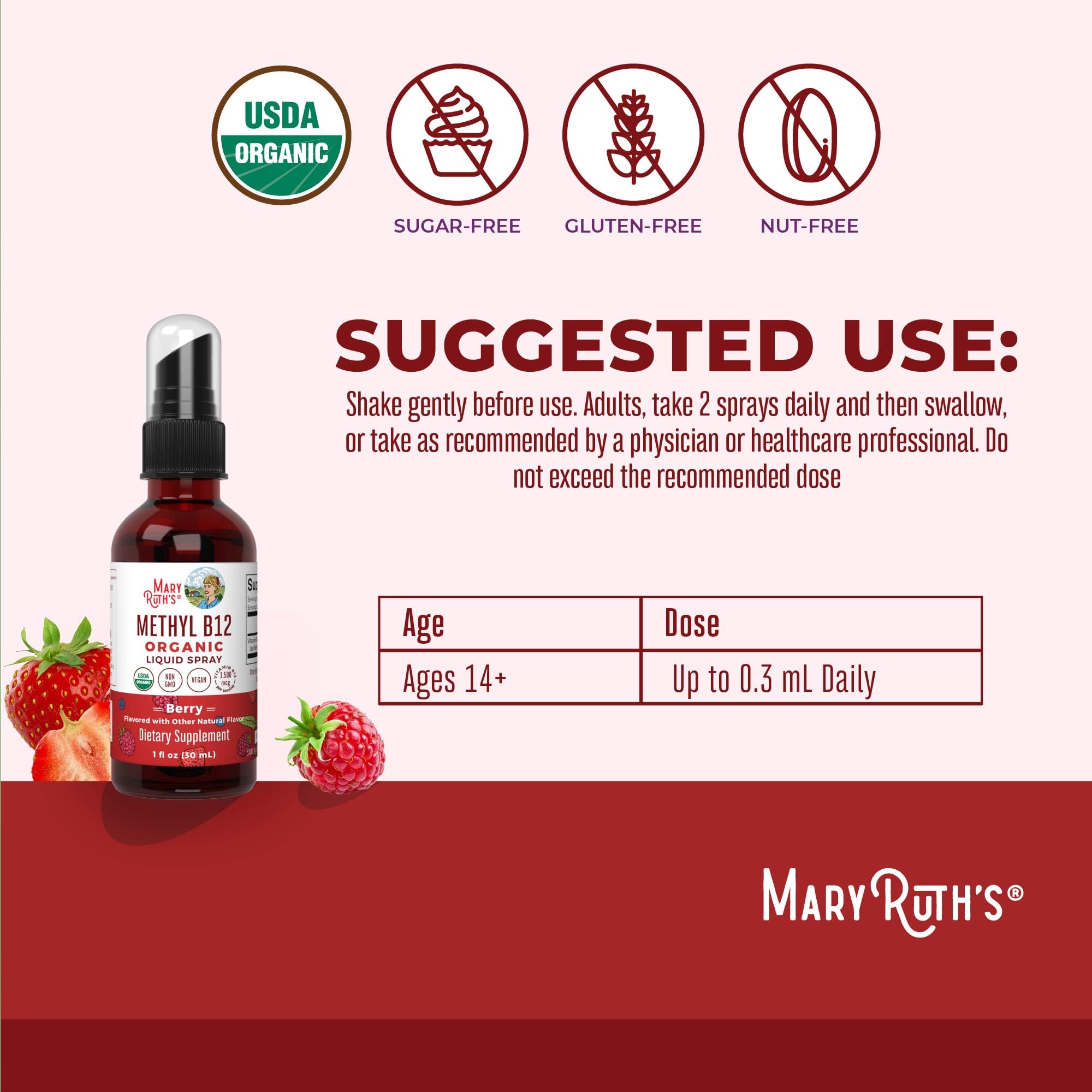 MaryRuth Organics Methyl B12 Spray | 1,500 mcg B12 Per Serving | Methylcobalamin | Energy Metabolism | Nervous System Support | Neuro Health | Vegan | Gluten Free | Sugar Free | 1 Fl Oz MARYRUTH'SUS supplements