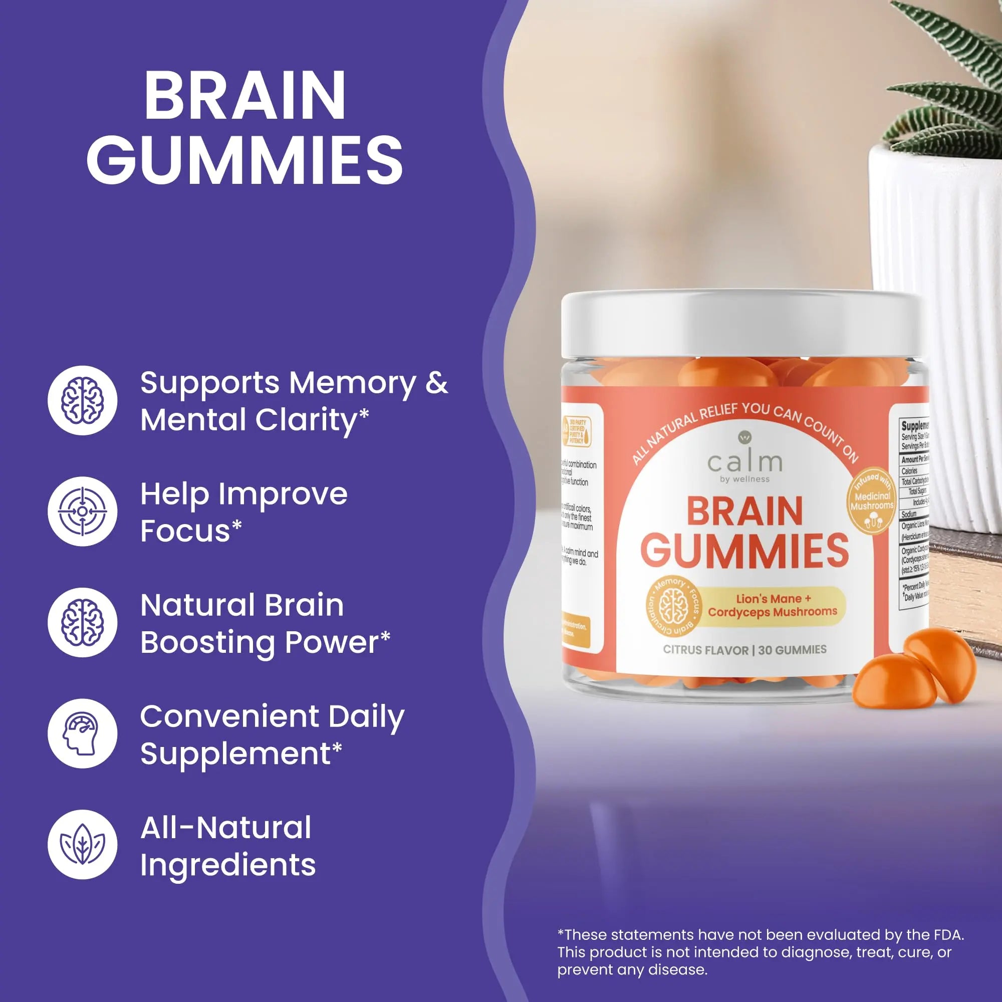 Calm by Wellness Lion’s Mane Gummies for Adults – Vegan Mushroom Gummies with Lion’s Mane & Cordyceps for Brain Support, Memory & Focus, Immune Boost – Citrus Flavor, 30 Count Calm by Wellnessnz supplements