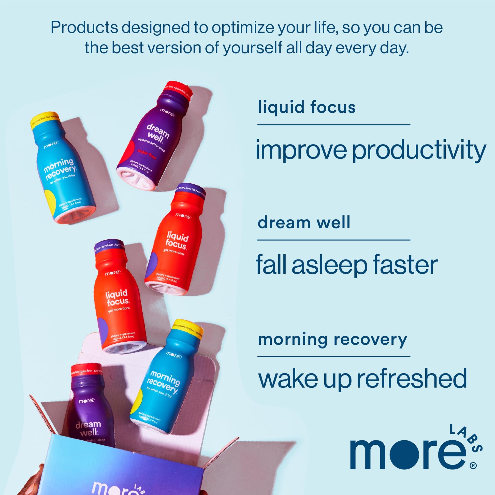 More Labs Liquid Focus, Nootropic Smart Drink with Powerful Antioxidants & Adaptogenic Herbs for Energy and Concentration, 150mg Caffeine (Pack of 12) More LabsAu supplements