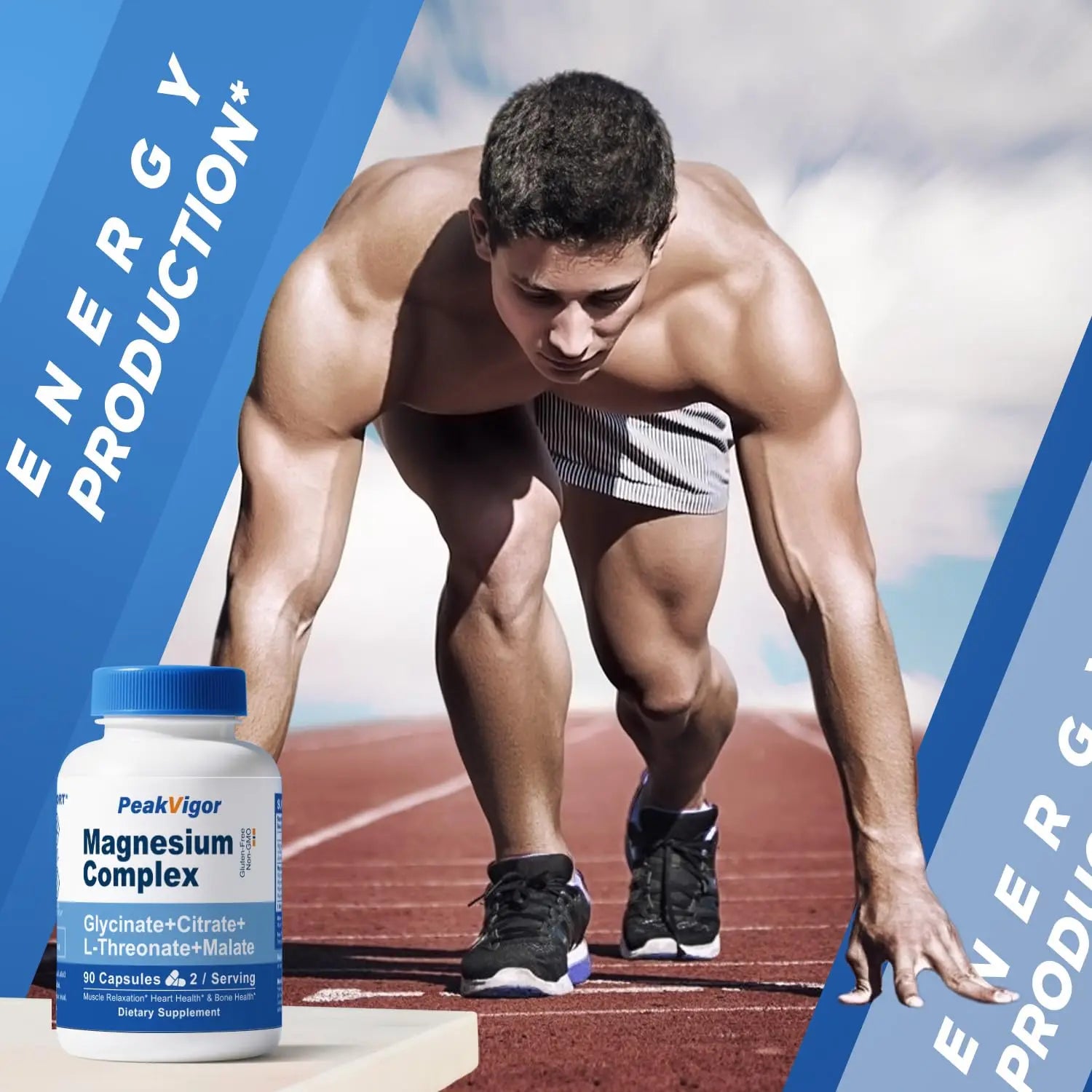 5 in 1 Magnesium Complex, 976mg Complex with Magnesium Glycinate, Citrate, Malate & L-Threonate, Vitamin B6 for High Absorption, Third Party Tested, Gluten-Free, Easy-Swallow Vegan Capsule PeakVigornz supplements