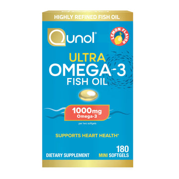 Qunol Fish Oil Omega 3 Mini Softgels, 1000mg Omega 3 EPA + DHA, Ultra Pure Supplements, Heart Health Support, Lemon Flavor
