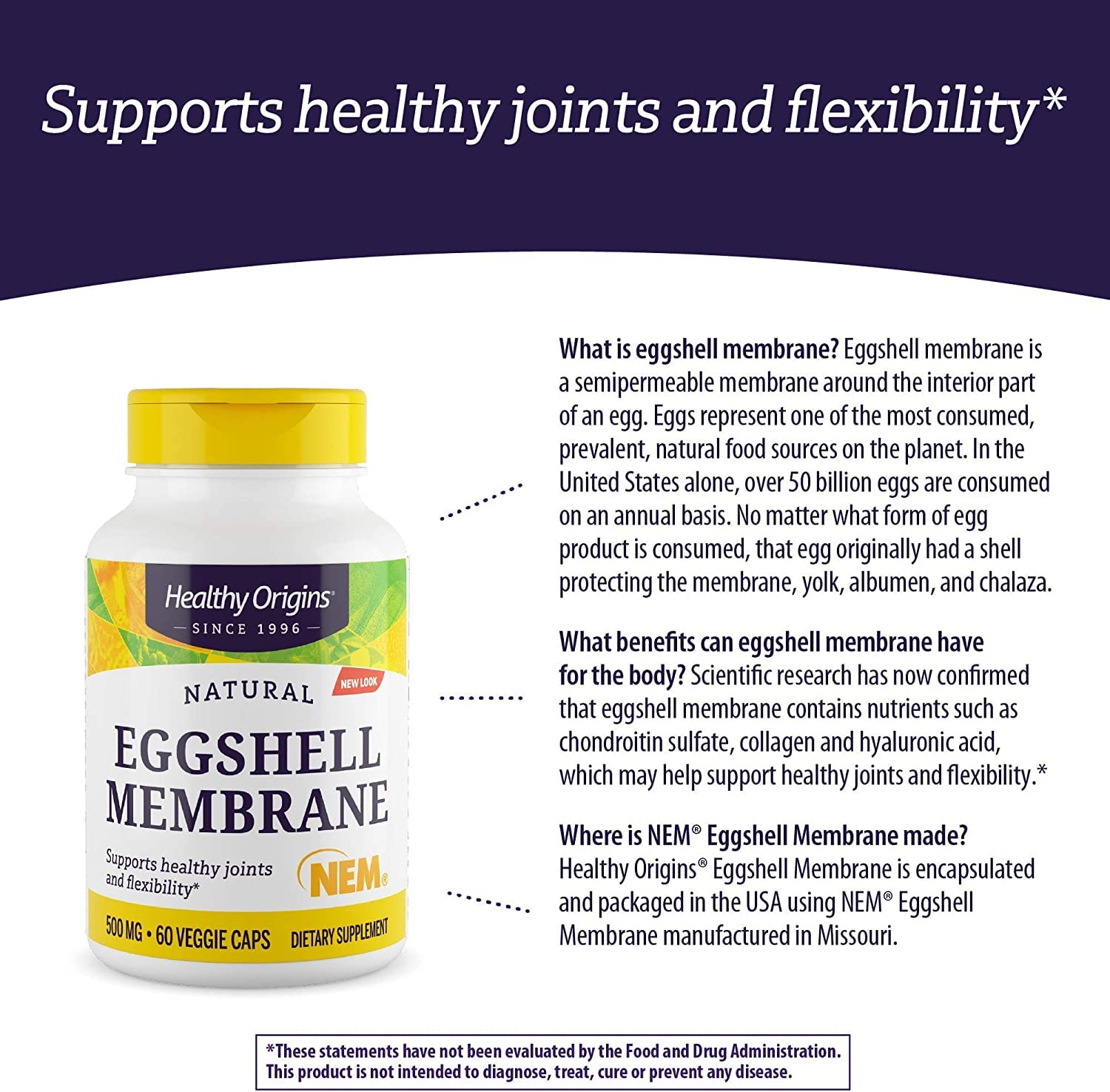 Healthy Origins Eggshell Membrane (NEM), 500 mg - Natural Collagen and Joint Support Healthy OriginsUS supplements