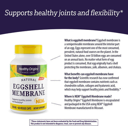 Healthy Origins Eggshell Membrane (NEM), 500 mg - Natural Collagen and Joint Support Healthy OriginsUS supplements