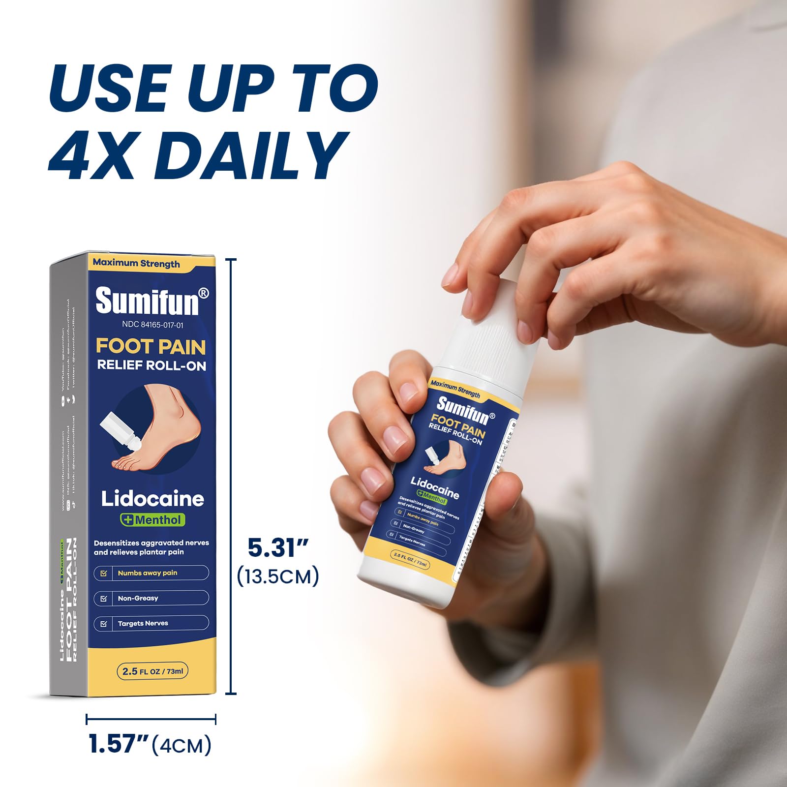 Sumifun Foot Pain Relief Lidocaine Roll-On - Maximum Strength OTC for Plantar Fasciitis & Heel Pain - Fast-Drying, Non-Greasy Formula, 2.5 Fl Oz SumifunAu supplements