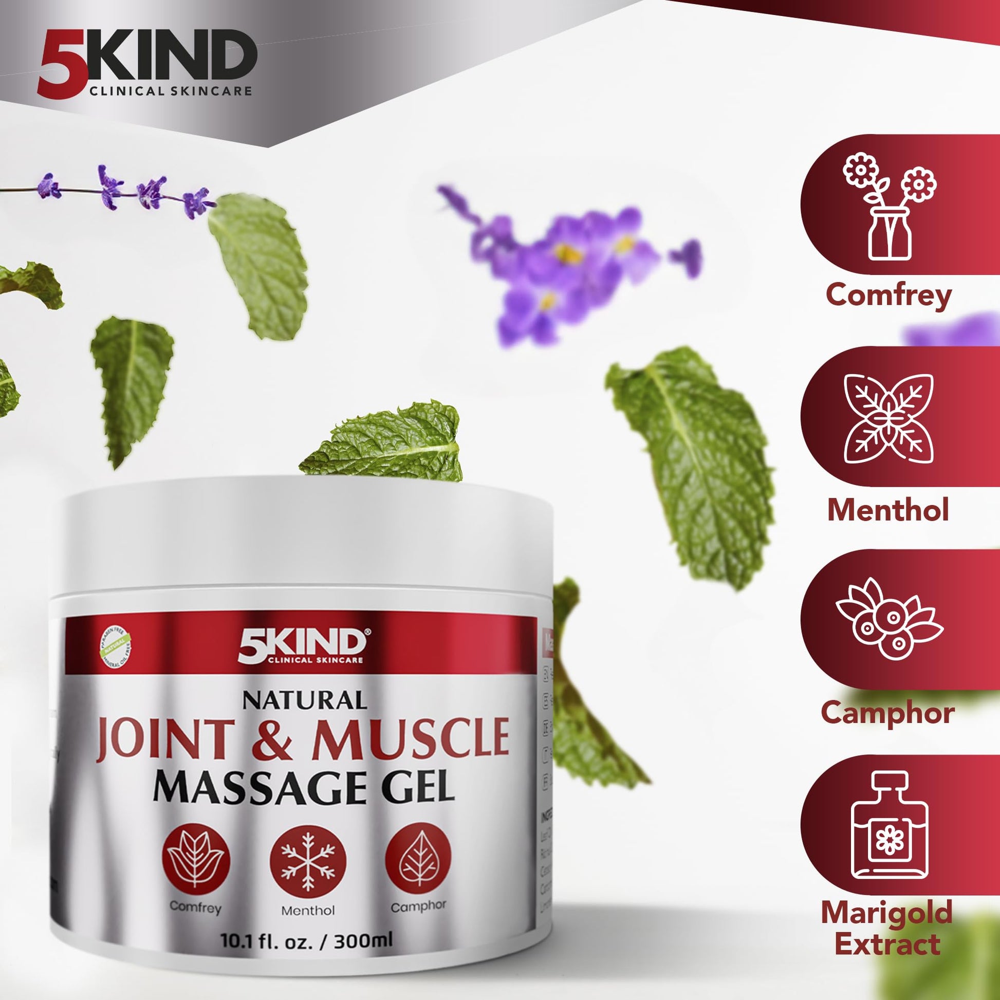 Natural Joint & Musccle Therapy Gel 10.1 Fl Oz- Calendula Cream with Camphor, Comfrey & Menthol - High Strength Revitalising Muscle Rub- Joint Gel for Muscles, Back, Knees, Neck & Shoulders 5Kind 5kind clinical skincareAu supplements