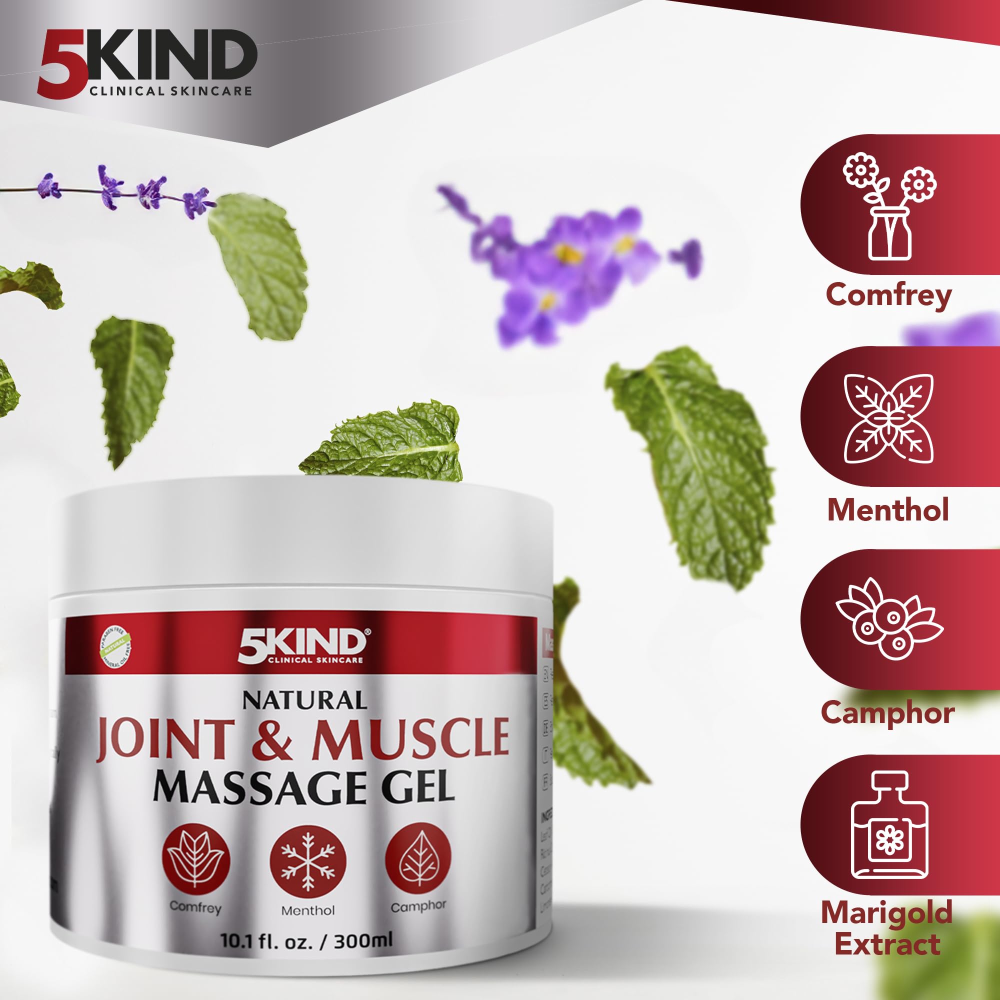 Natural Joint & Musccle Therapy Gel 10.1 Fl Oz- Calendula Cream with Camphor, Comfrey & Menthol - High Strength Revitalising Muscle Rub- Joint Gel for Muscles, Back, Knees, Neck & Shoulders 5Kind 5kind clinical skincareAu supplements
