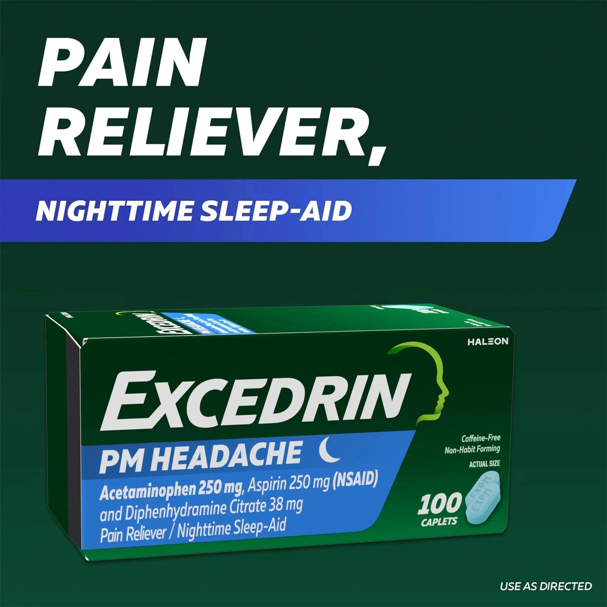 Excedrin PM for Headache Relief, Acetaminophen 250mg, Aspirin 250mg, Diphenhydramine Citrate 38mg, Pain Reliever, Nighttime Sleep-Aid, 24 Count ExcedrinAu supplements