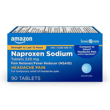 Amazon Basic Care Naproxen Sodium Tablets 220 mg, Pain Reliever, Fever Reducer, Headache Relief, Backache, Menstrual Cramps, Arthritis, Muscular Aches, NSAID, 90 Count Amazon Basic CareAu supplements