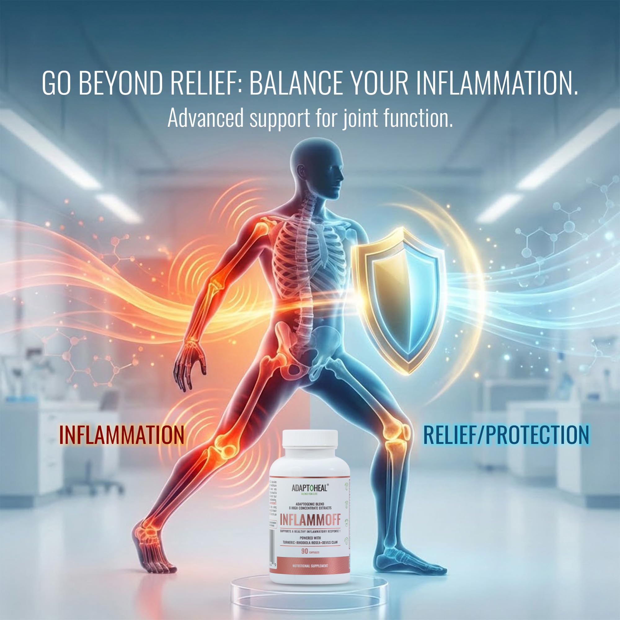 ADAPTOHEAL Inflammoff - Adaptogenic Supplement Designed to Support Joint, Muscle and Tissue Inflammation Naturally, 8 Highly Concentrated extracts with Turmeric and Rhodiola rosea (90 Capsules) ADAPTOHEALAu supplements