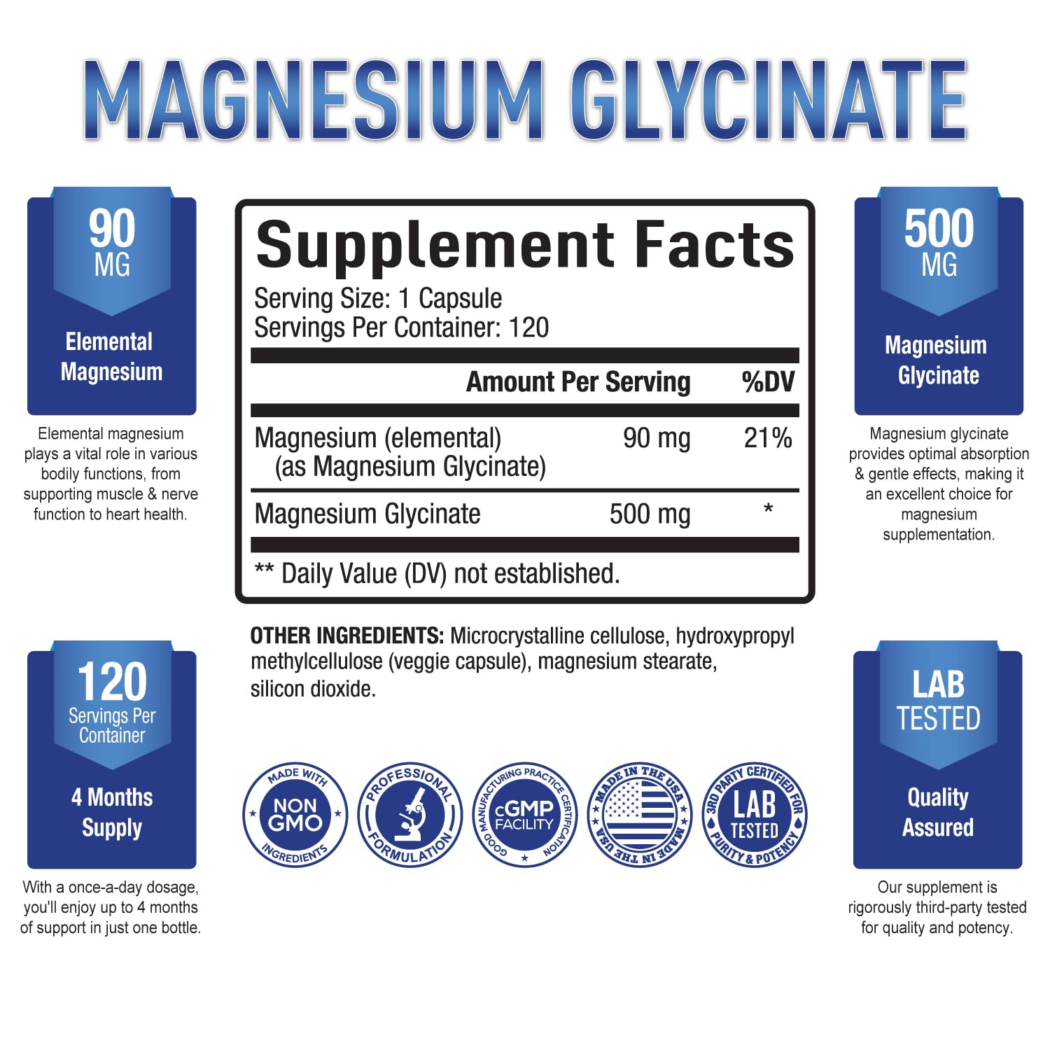 Purely Optimal Magnesium Glycinate 500mg – Sleep Support & Stress Relief – Gentle, High Absorption Magnesium Supplement for Muscle Relaxation, Calm & Nerve Support – 120 Capsules Purely OptimalAu supplements