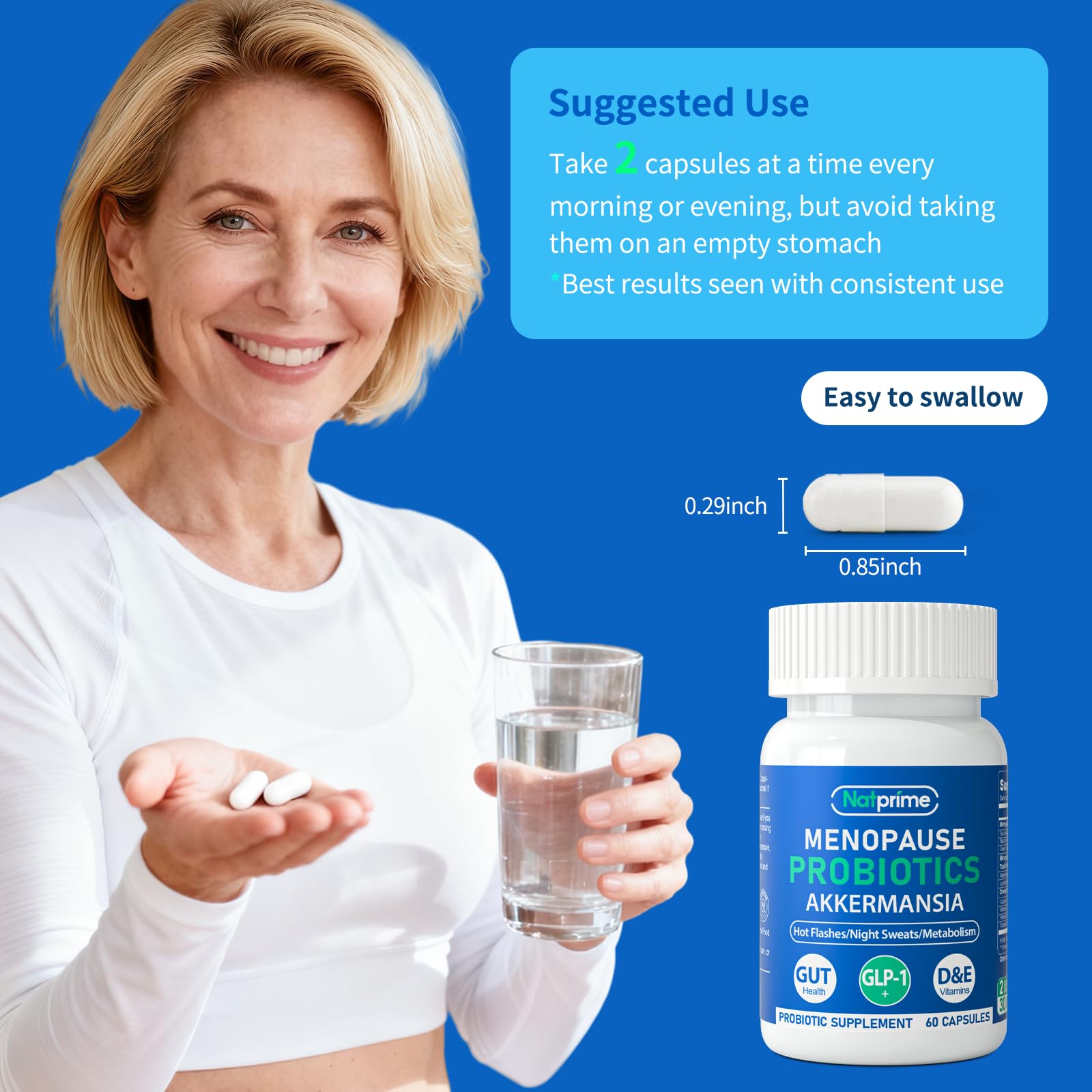 Natprime Menopause Supplements for Women - 60 Billion CFU Akkermansia Probiotic for Hormonal Balance, Night Sweats, Hot Flashes Relief, Gut Health, Mood Support & URO Viginal probiotic - 60 Ct 30 Day NatprimeAu supplements