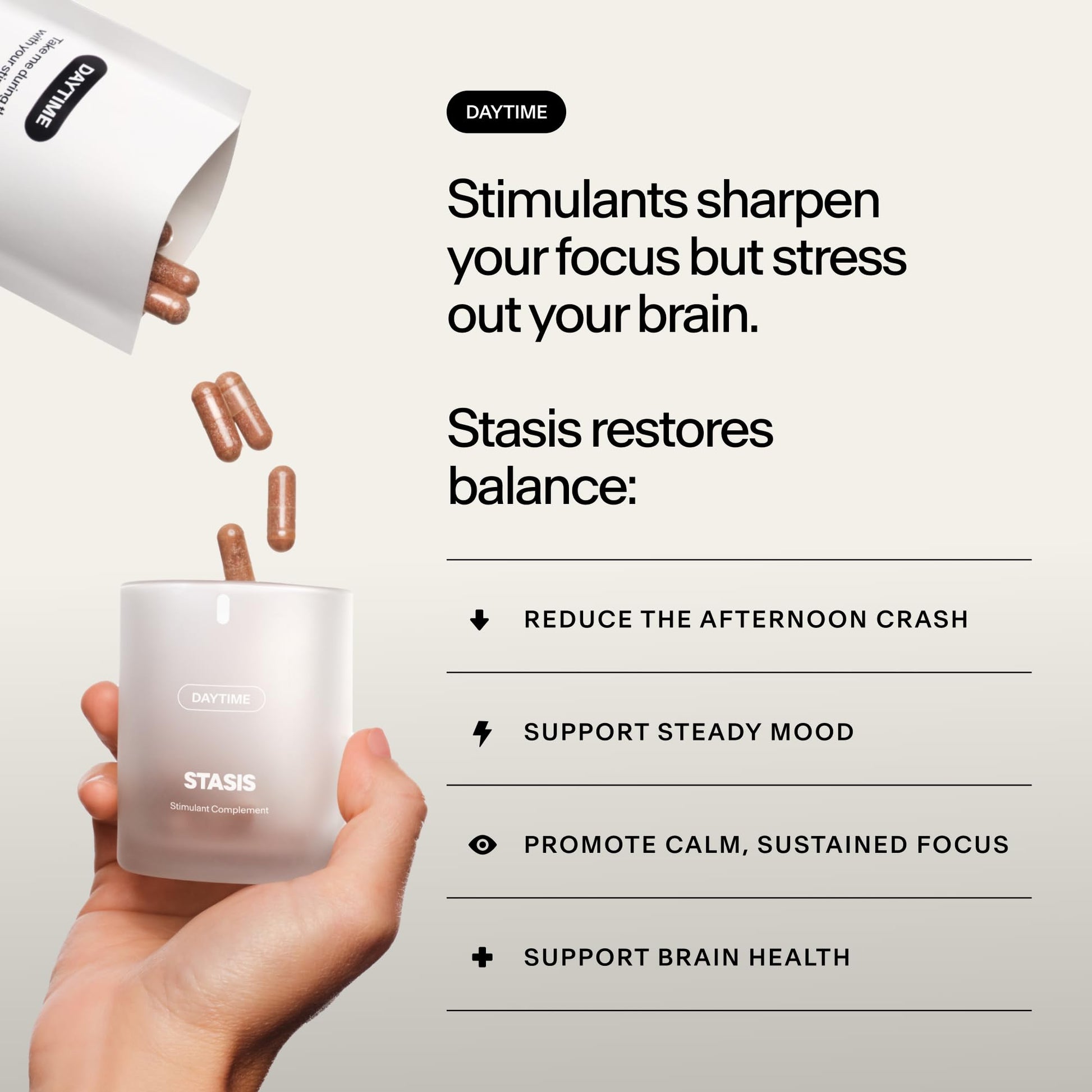 Stasis Daytime Energy & Focus Supplement for Men & Women with Vitamin D3, L Theanine, Ashwagandha & CoQ10, Cognitive Support Capsules for Morning Routines, Vegan, Non GMO, 25 Servings, 1 Month Supply STASISAu supplements