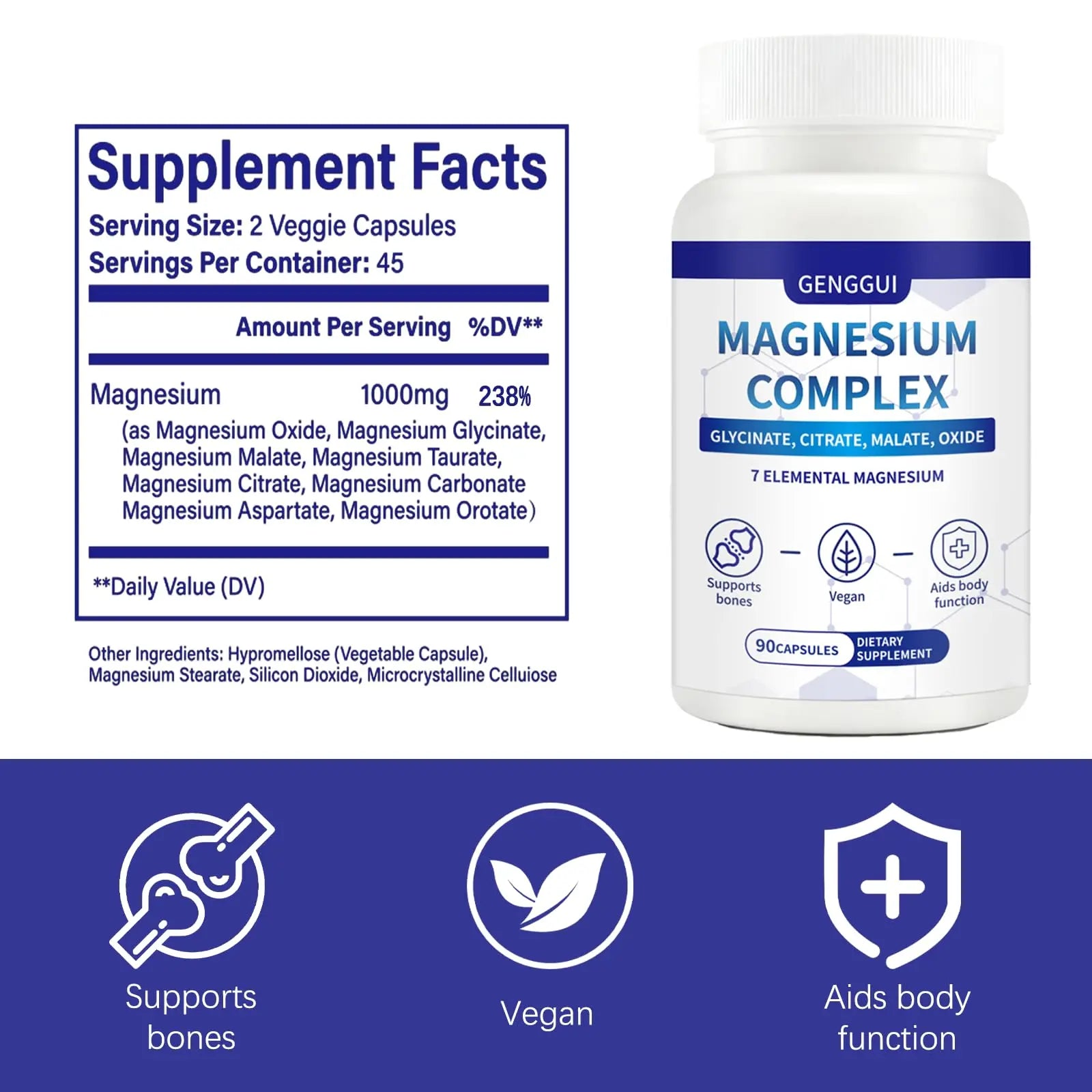 Magnesium Complex 1000mg - 7-in-1 Supplement with Glycinate, Citrate & Malate - Supports Muscle Relaxation, Sleep, Heart Health - High Absorption Capsules, 90 Count (1) CellJuvMaxnz supplements