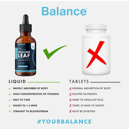 Balance Mullein Leaf Liquid Drops - 60ml for 2 Month Supply - High Strength - Vegan BalanceUS supplements