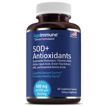 SOD Antioxidants Complex Healthy Aging Supplement - 400mg of Superoxide Dismutase - Alpha Lipoic Acid - L-Arginine -Lysine - AKG - Vitamin A - Vitamin E for Immune Support-60 Capsules AgeImmuneAu supplements